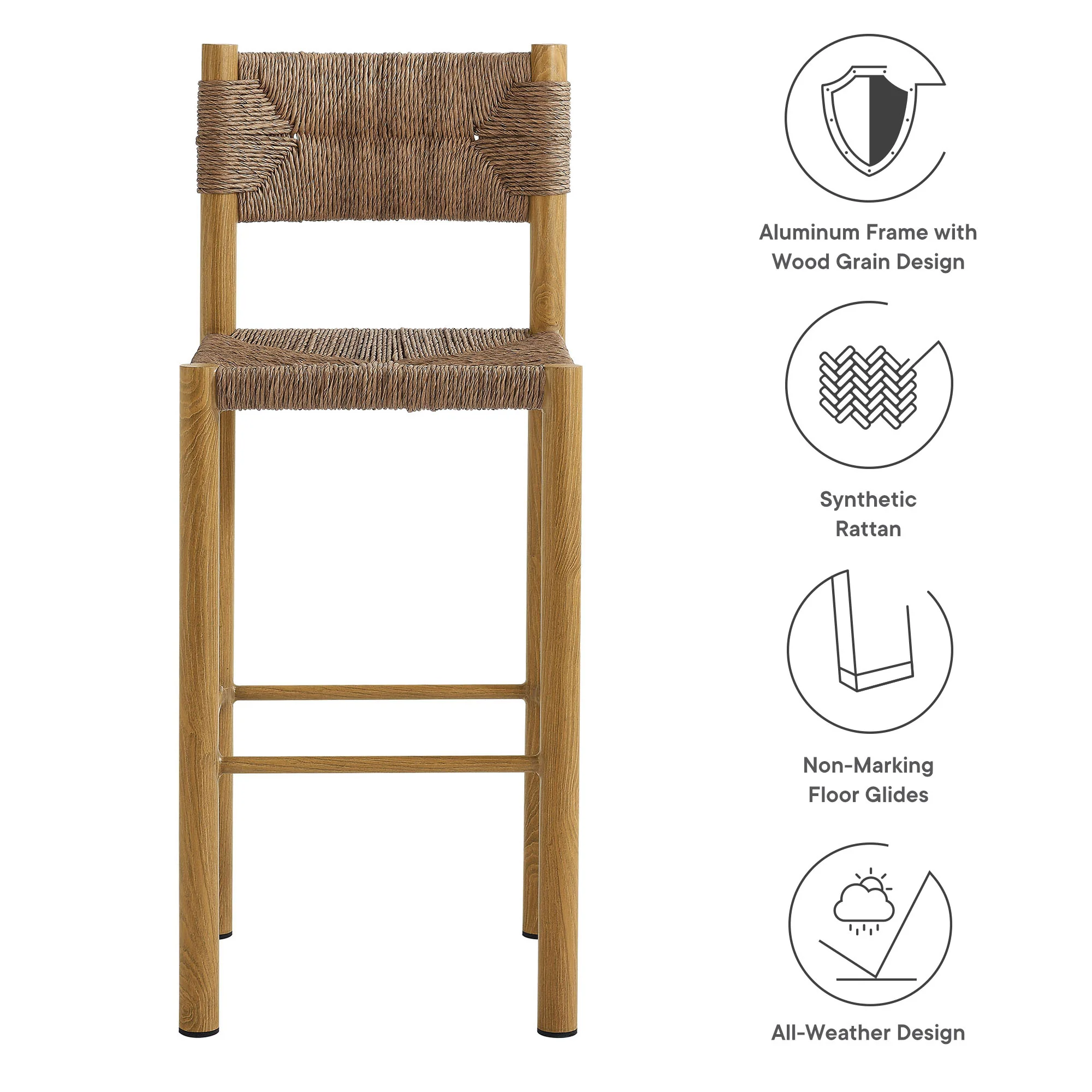 Parkland Outdoor Patio Rattan and Aluminum Bar Stools Set of 2 by Modway - Image 9