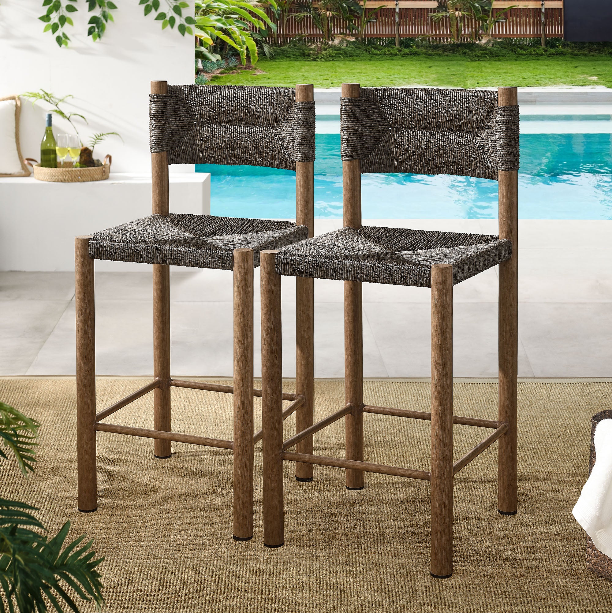Parkland Outdoor Patio Rattan and Aluminum Counter Stools Set of 2 by Modway - Image 13