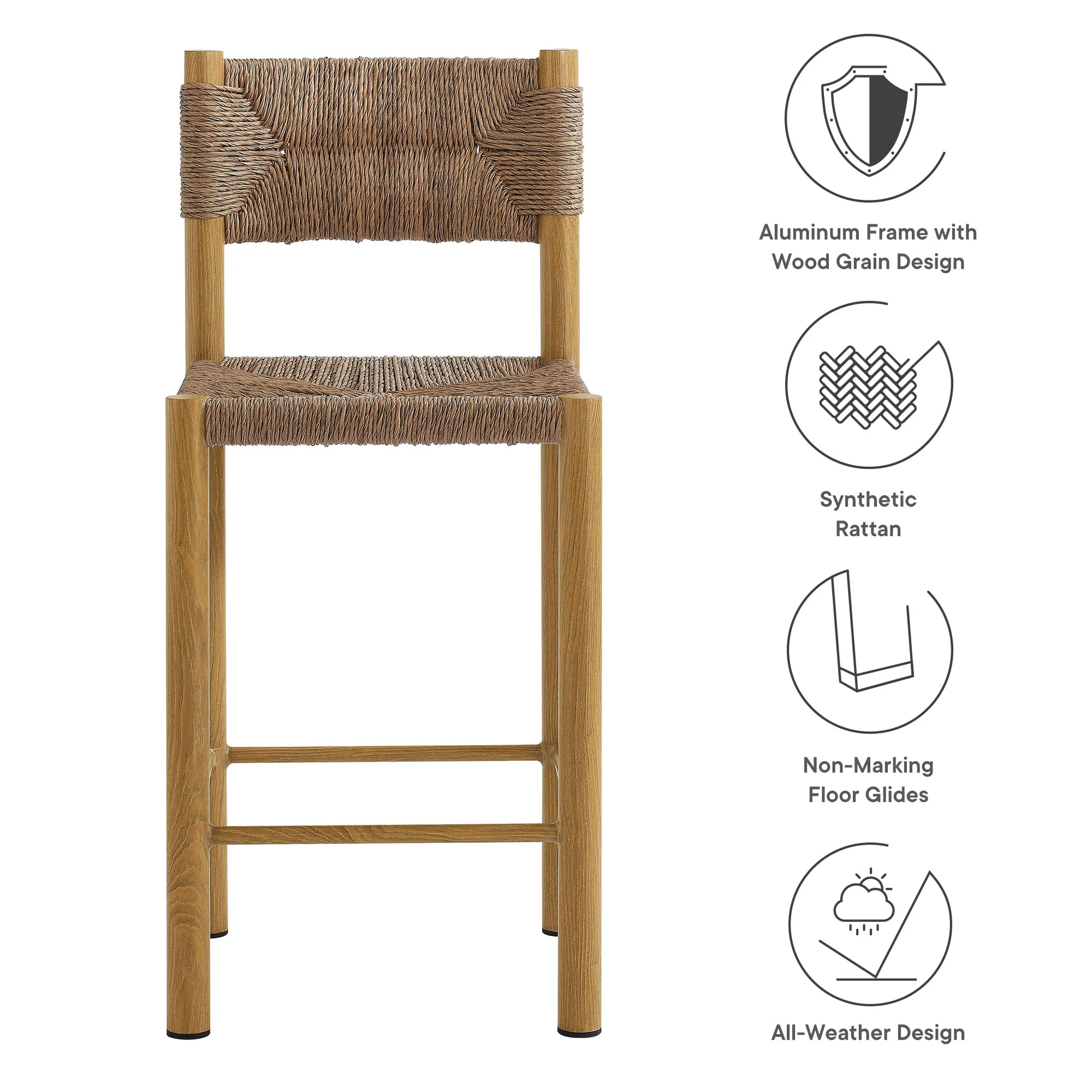 Parkland Outdoor Patio Rattan and Aluminum Counter Stools Set of 2 by Modway - Image 9