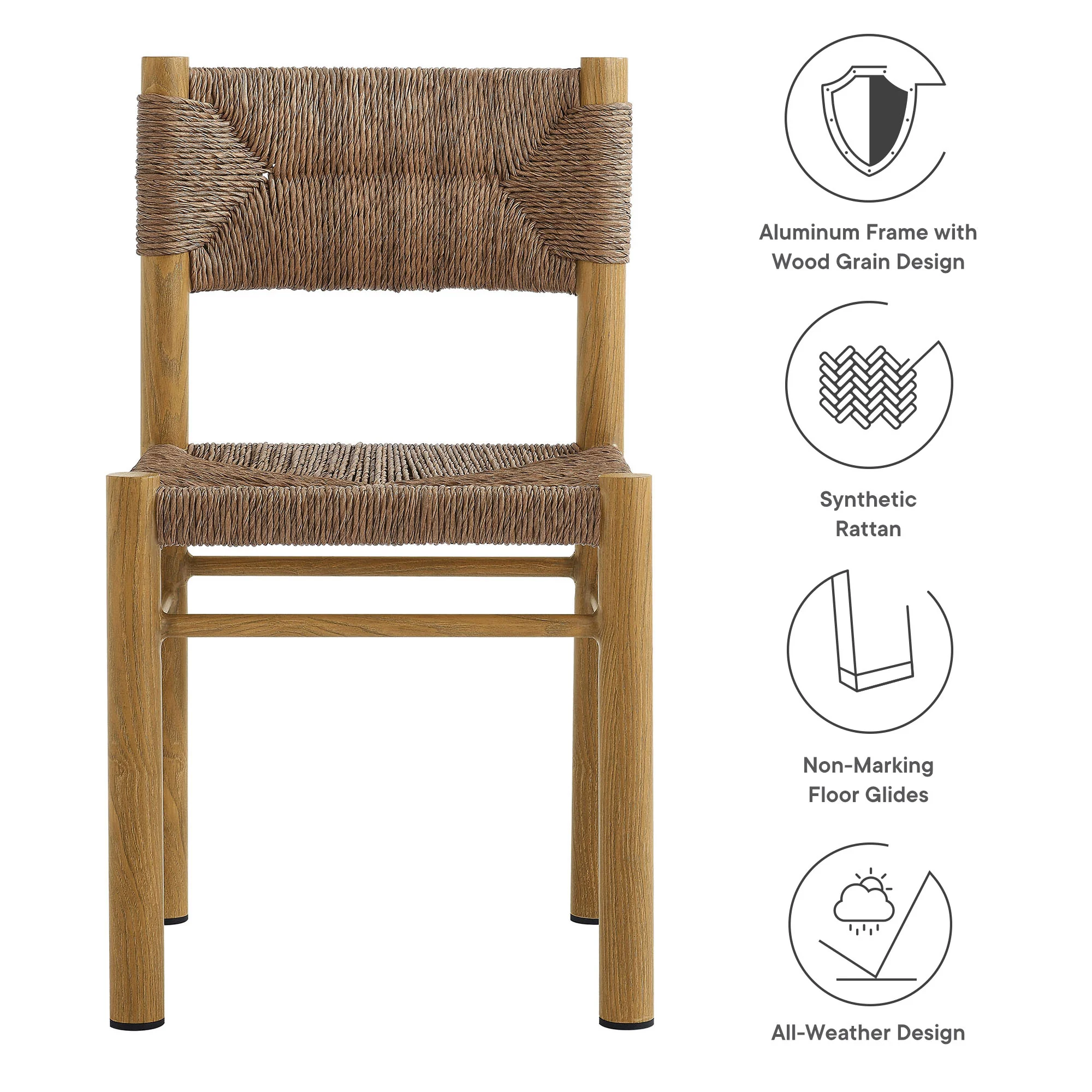 Parkland Outdoor Patio Rattan and Aluminum Dining Side Chairs Set of 2 by Modway - Image 9