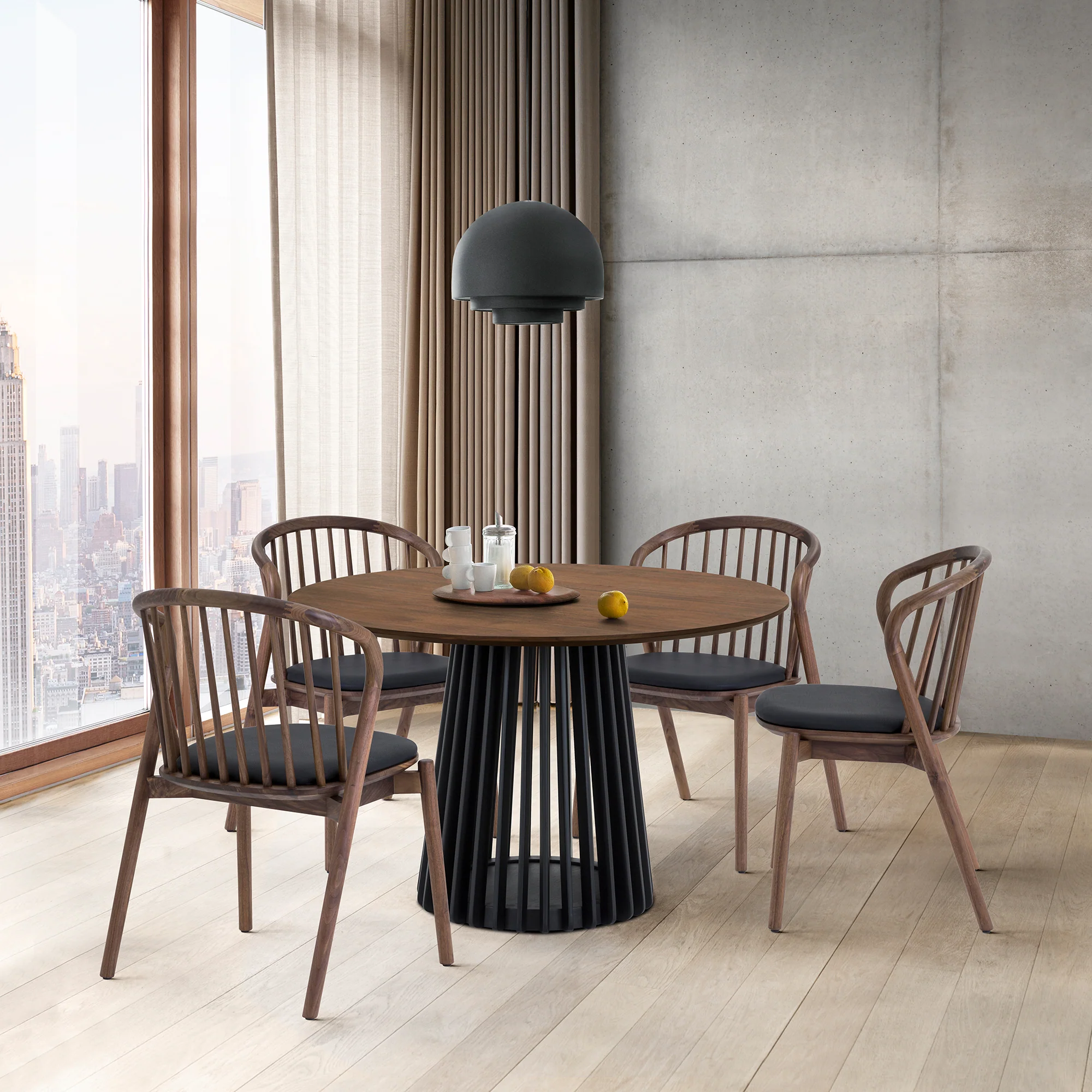Pasadena 47" Wood Round Dining Table in Black Oak Finish By Armen Living - Image 10