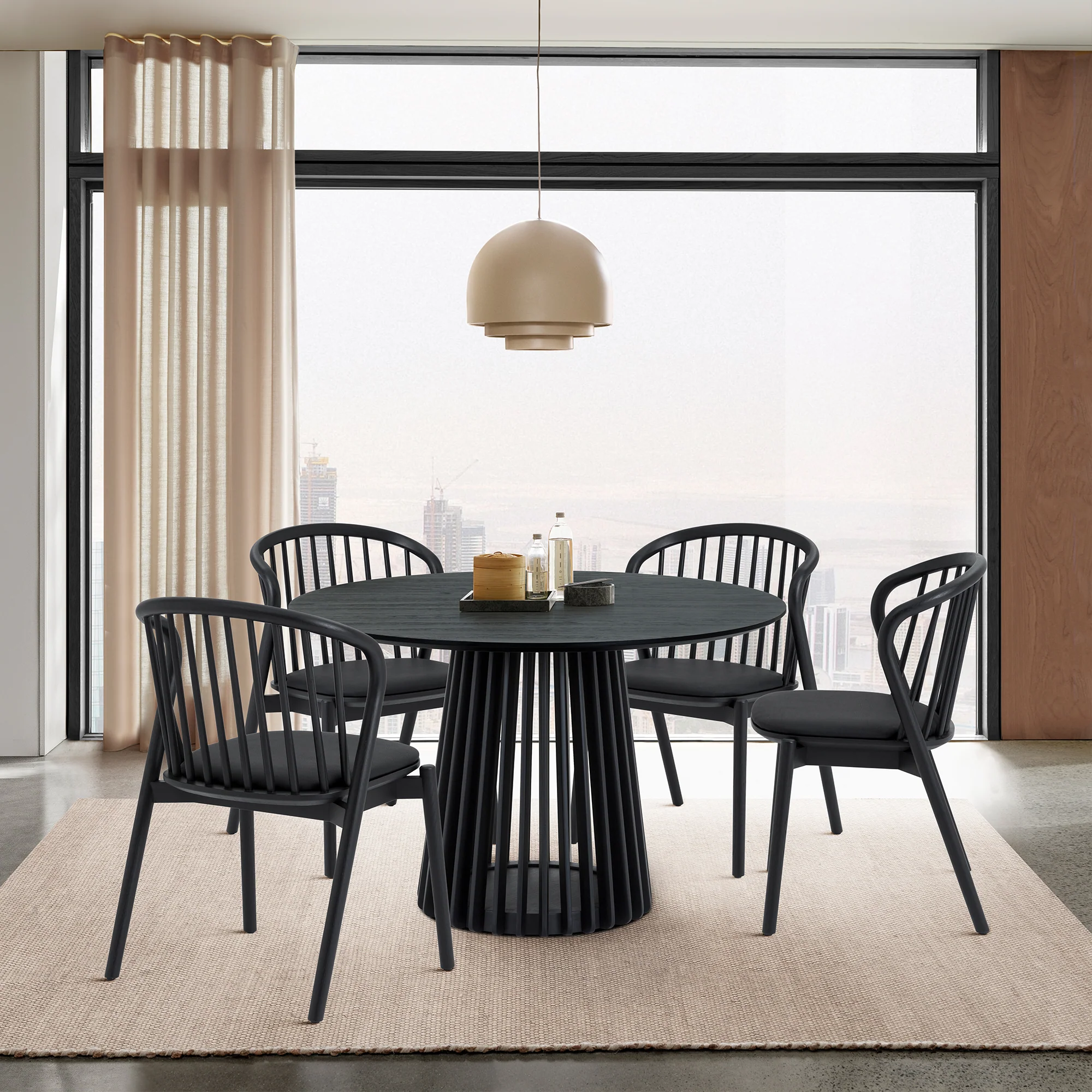 Pasadena 47" Wood Round Dining Table in Black Oak Finish By Armen Living - Image 2