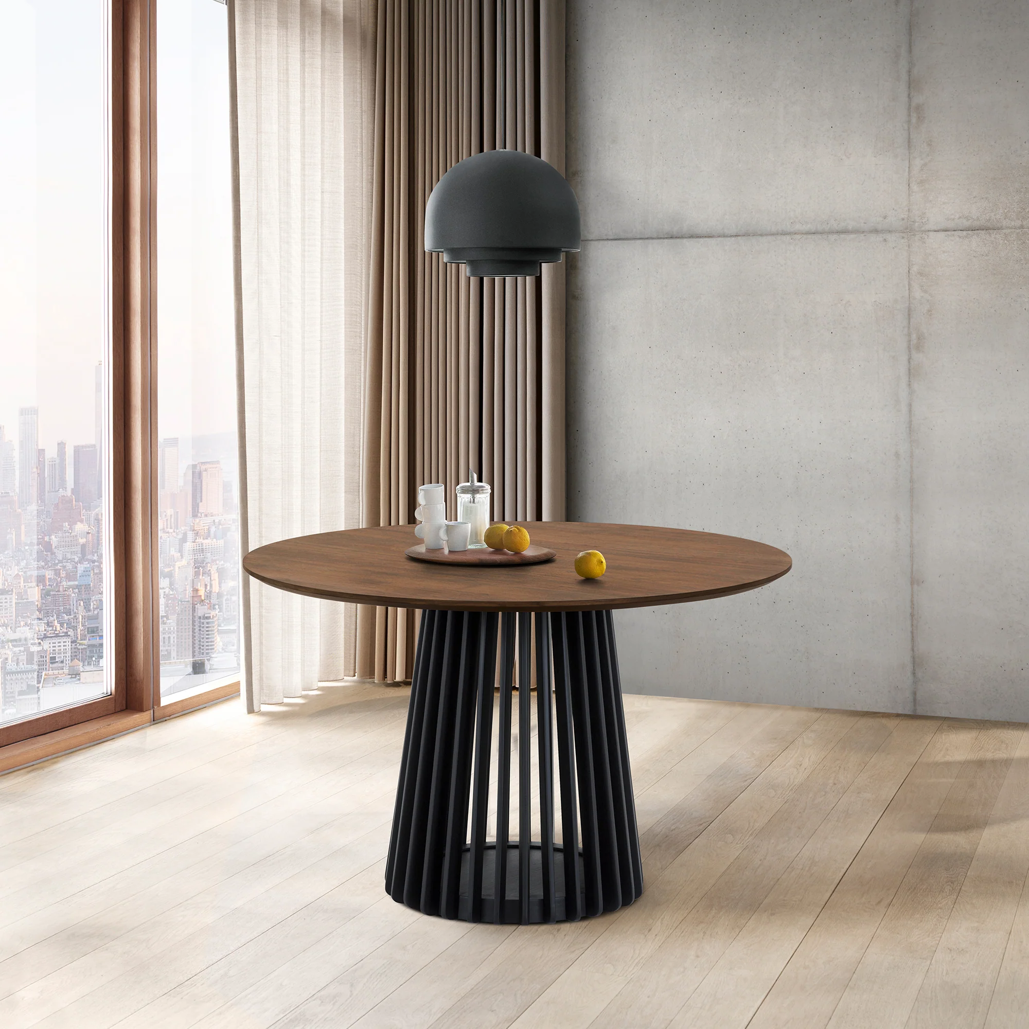 Pasadena 47" Wood Round Dining Table in Black Oak Finish By Armen Living - Image 9
