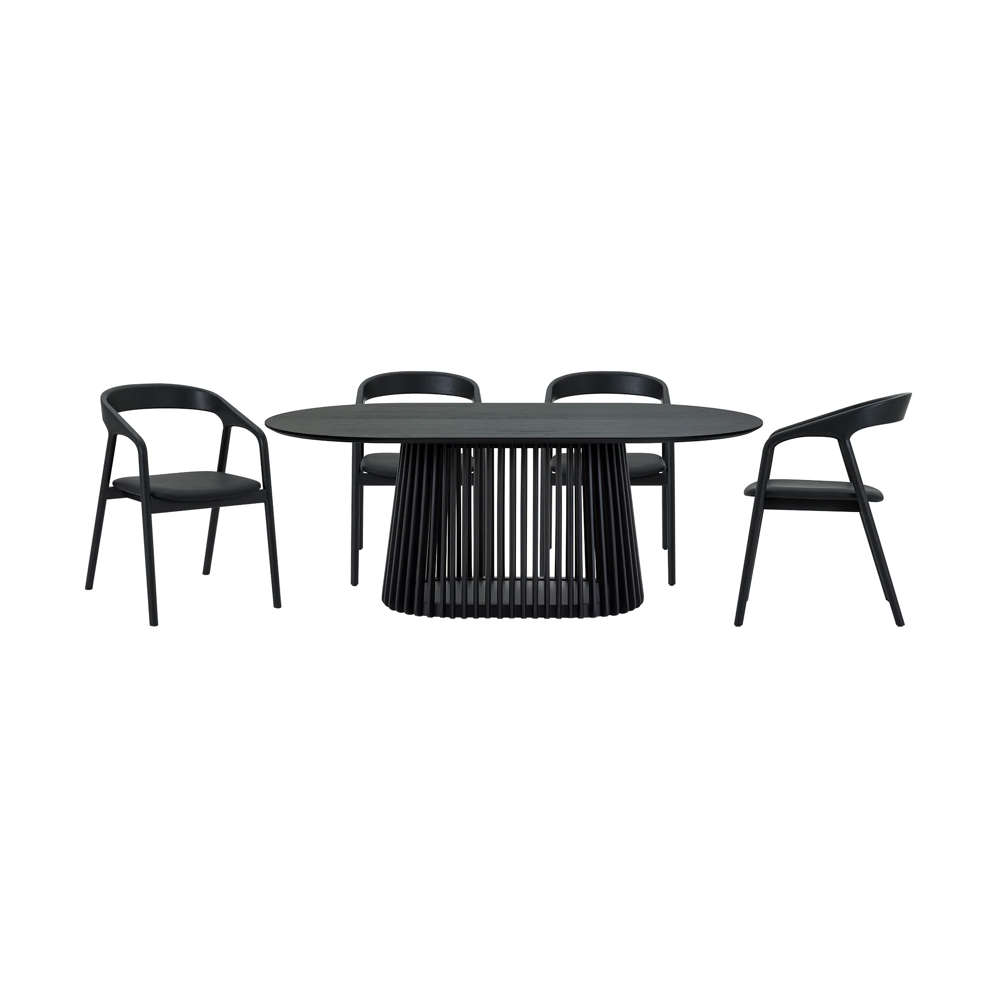 Pasadena Apache 5 Piece Oval Dining Set in Black Oak Finish with Black Faux Leather  By Armen Living - Image 2