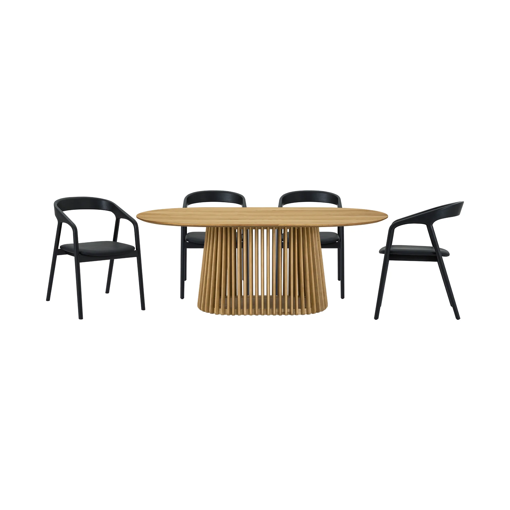 Pasadena Apache 5 Piece Oval Dining Set in Natural and Black Oak Finish with Faux Leather By Armen Living - Image 2