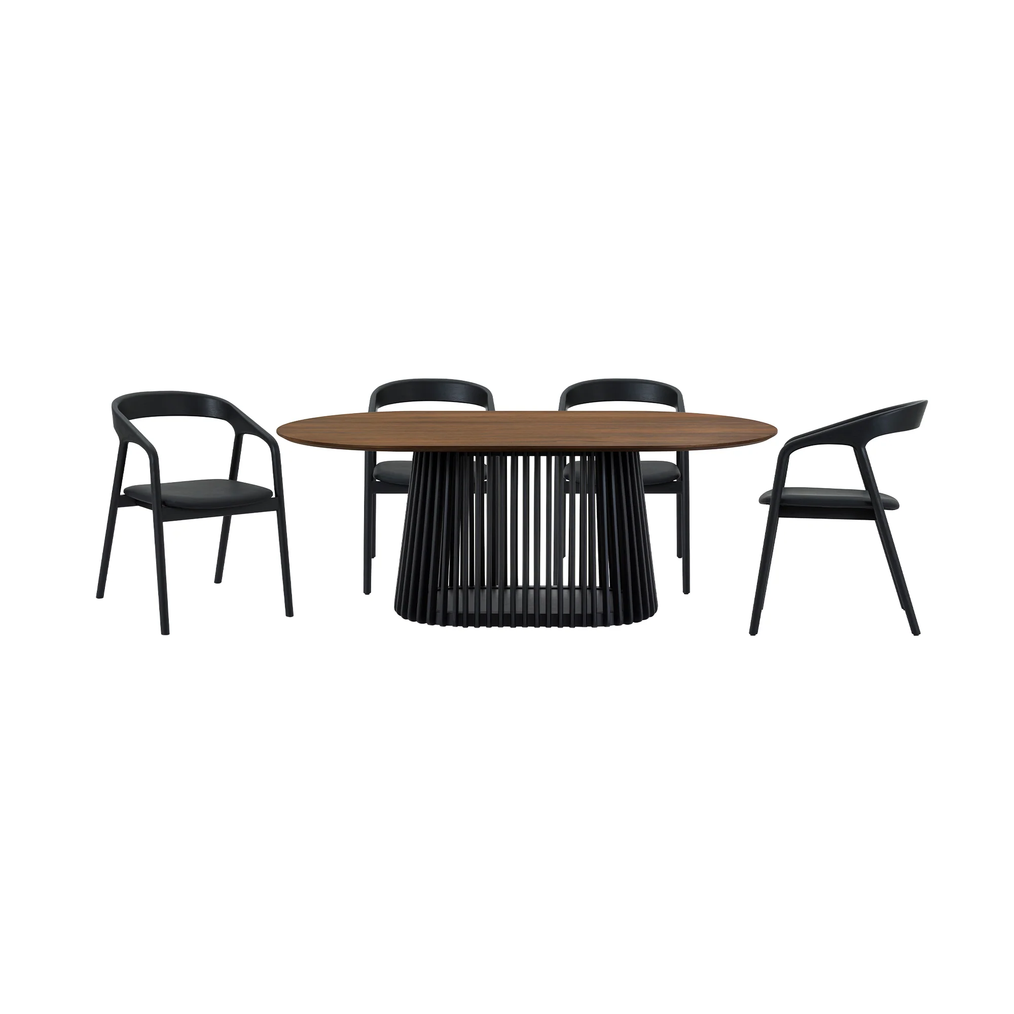 Pasadena Apache 5 Piece Oval Dining Set in Walnut and Black Oak Finish with Faux Leather  By Armen Living - Image 2