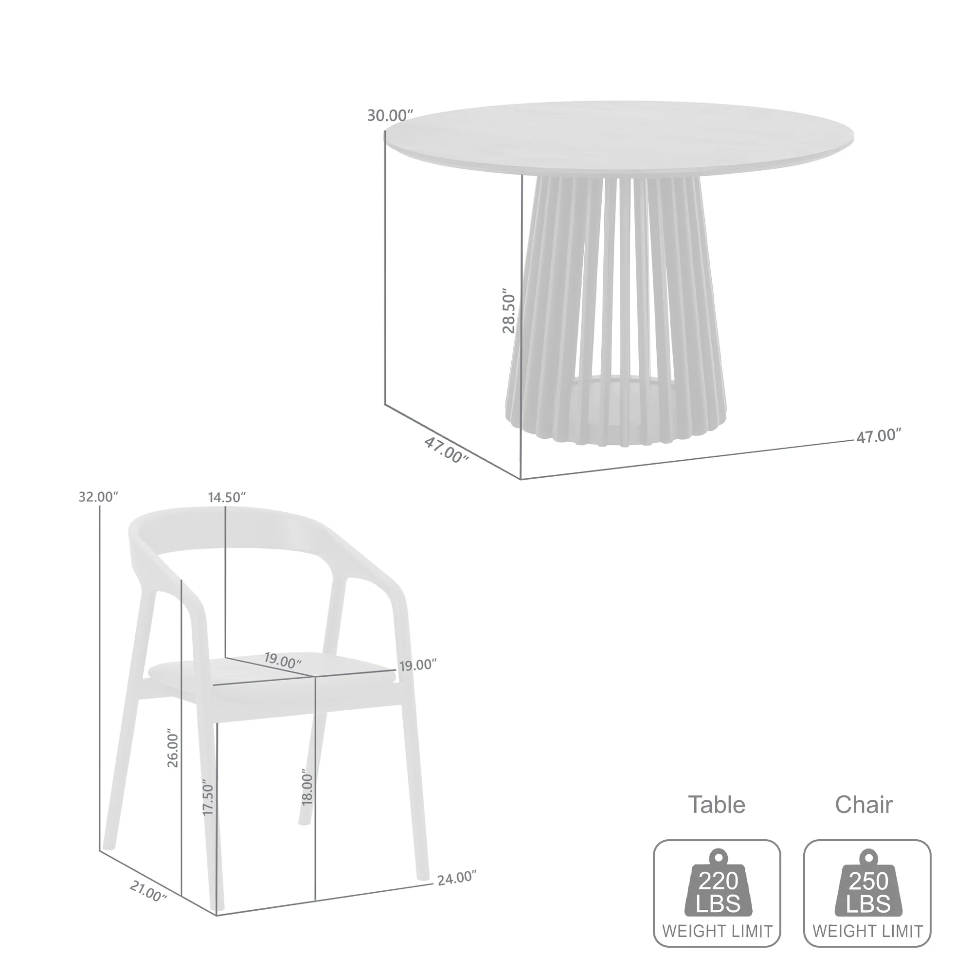 Pasadena Apache 5 Piece Round Dining Set in Black Oak Finish with Black Faux Leather  By Armen Living - Image 10