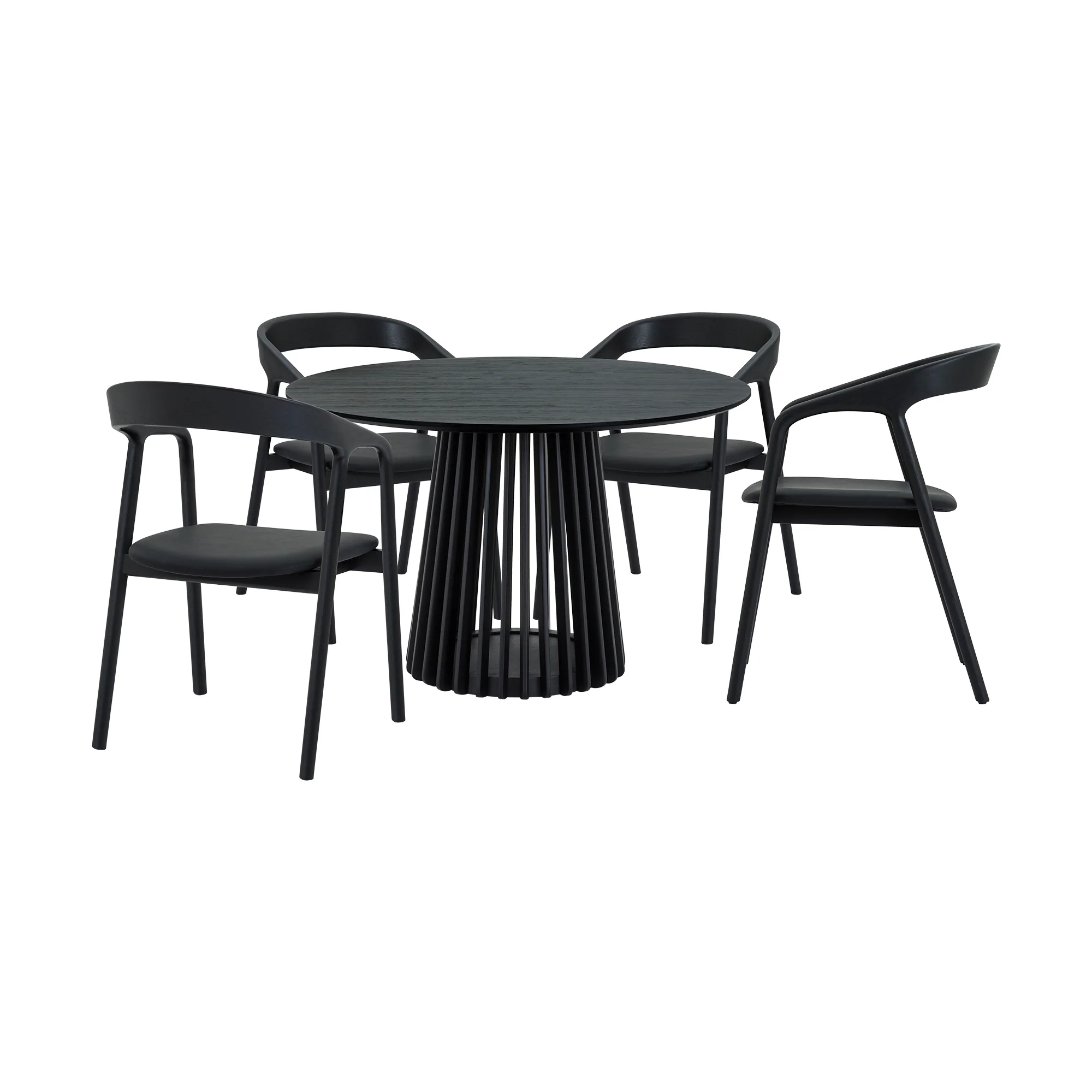 Pasadena Apache 5 Piece Round Dining Set in Black Oak Finish with Black Faux Leather  By Armen Living - Image 2