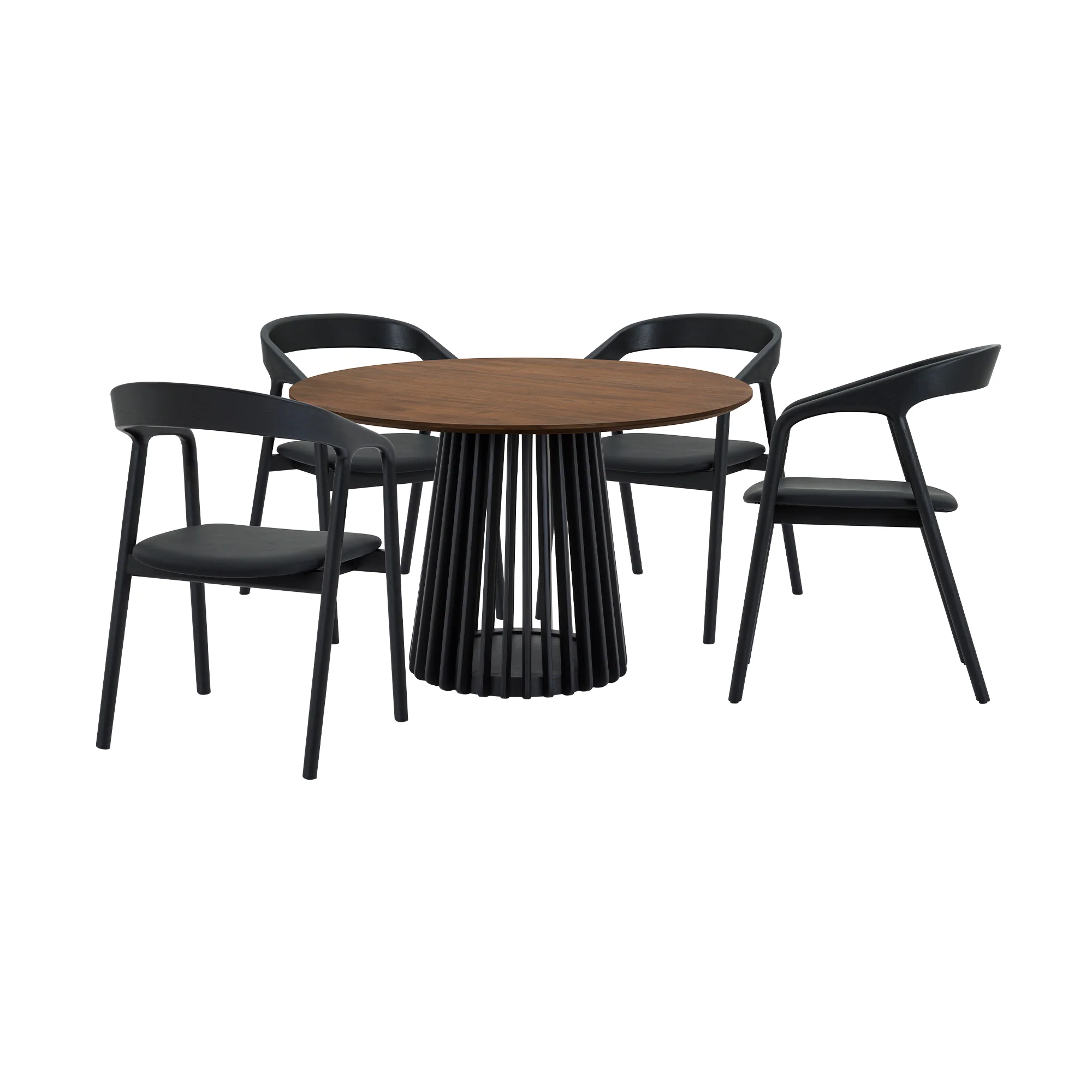Pasadena Apache 5 Piece Round Dining Set in Walnut and Black Oak Finish with Faux Leather By Armen Living - Image 2