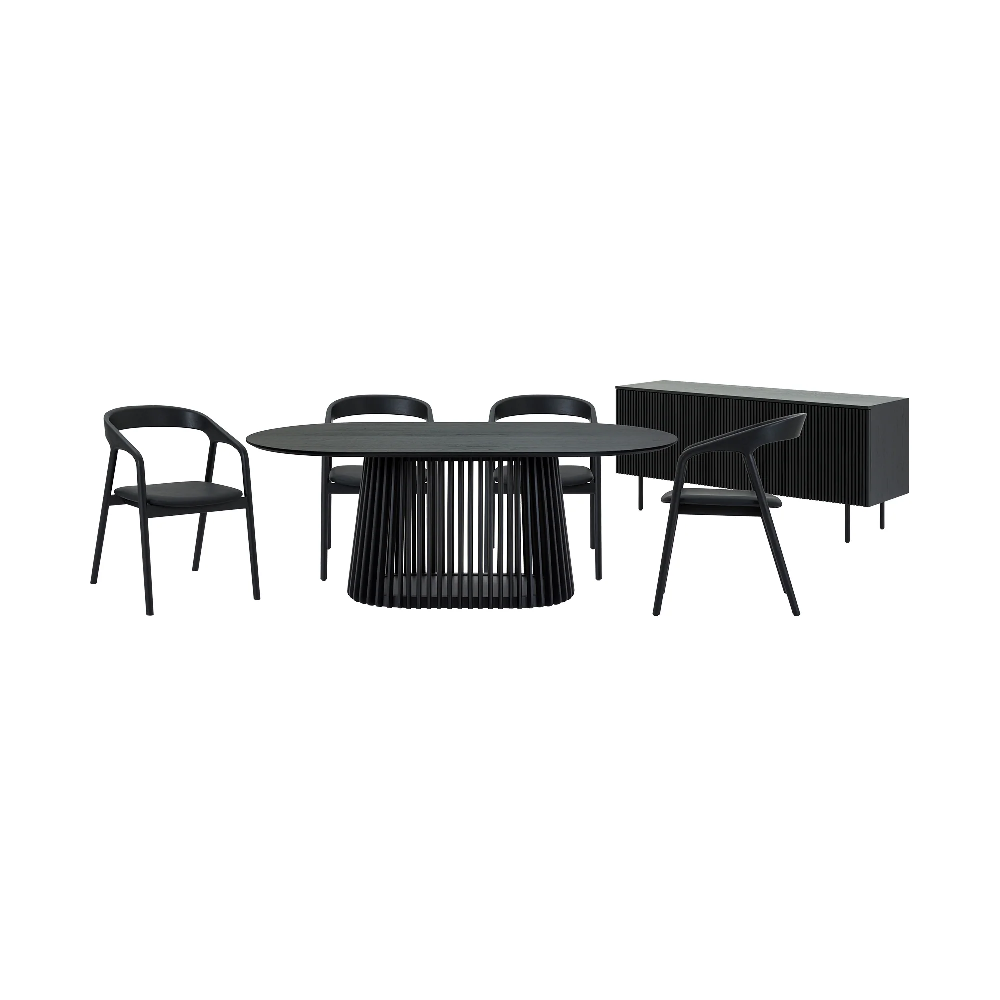 Pasadena Apache 6 Piece Oval Dining Set with Buffet in Black Oak Finish with Faux Leather By Armen Living - Image 2