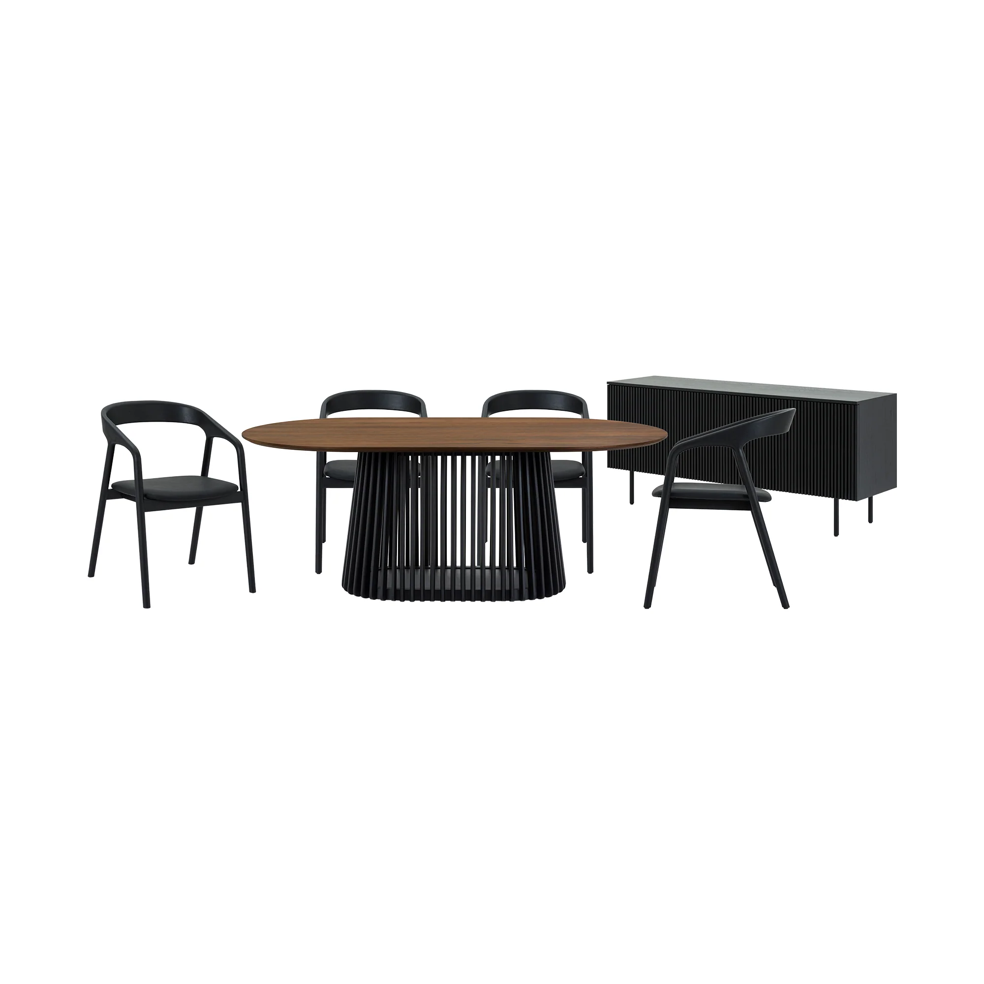 Pasadena Apache 6 Piece Oval Dining Set with Buffet in Walnut and Black Oak Finish By Armen Living - Image 2