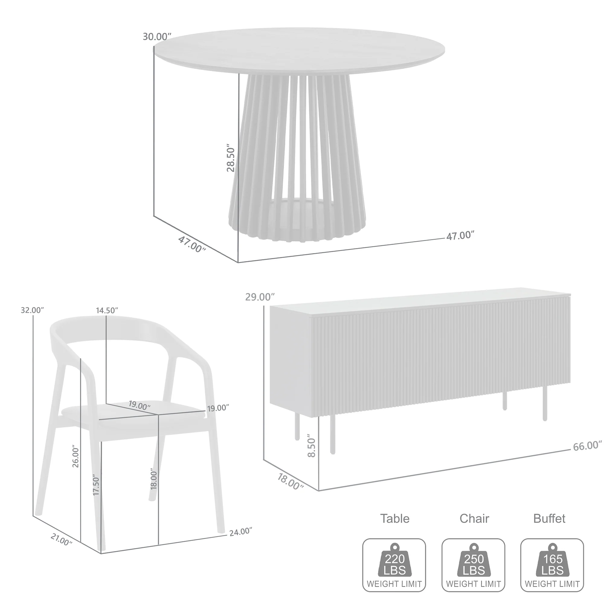 Pasadena Apache 6 Piece Round Dining Set with Buffet in Black Oak and Walnut Finish By Armen Living - Image 10