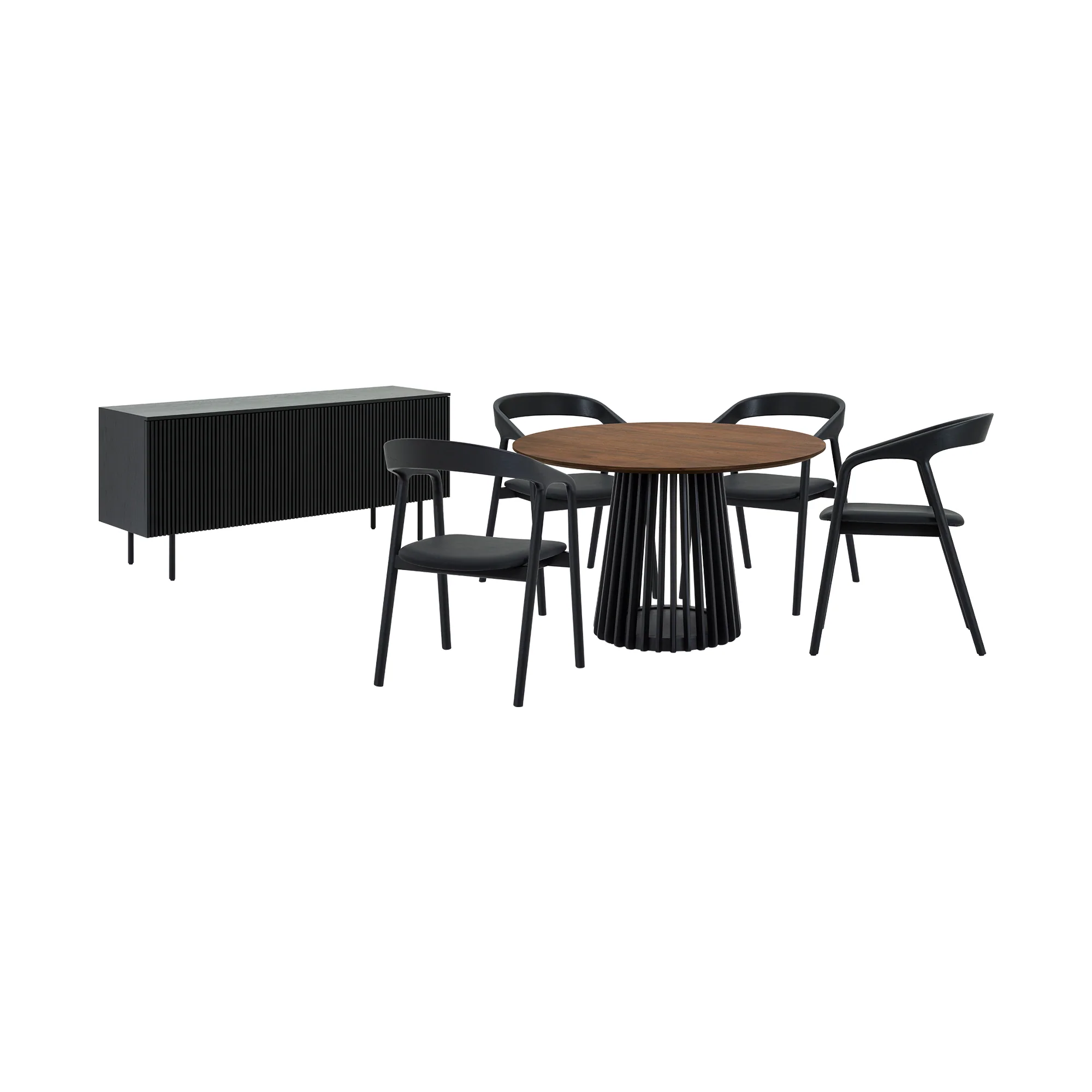 Pasadena Apache 6 Piece Round Dining Set with Buffet in Black Oak and Walnut Finish By Armen Living - Image 2