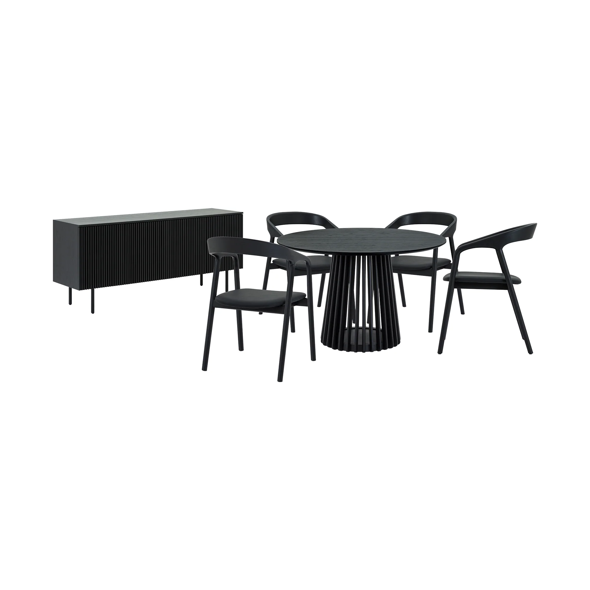 Pasadena Apache 6 Piece Round Dining Set with Buffet in Black Oak Finish with Faux Leather By Armen Living - Image 2