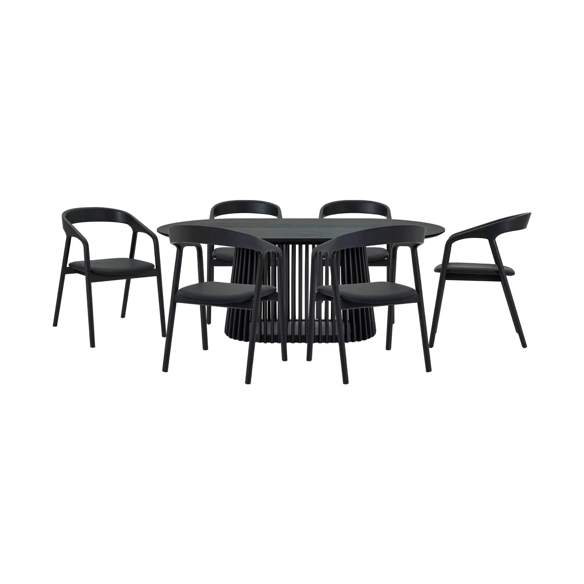 Pasadena Apache 7 Piece Oval Dining Set in Black Oak Finish with Black Faux Leather  By Armen Living - Image 2