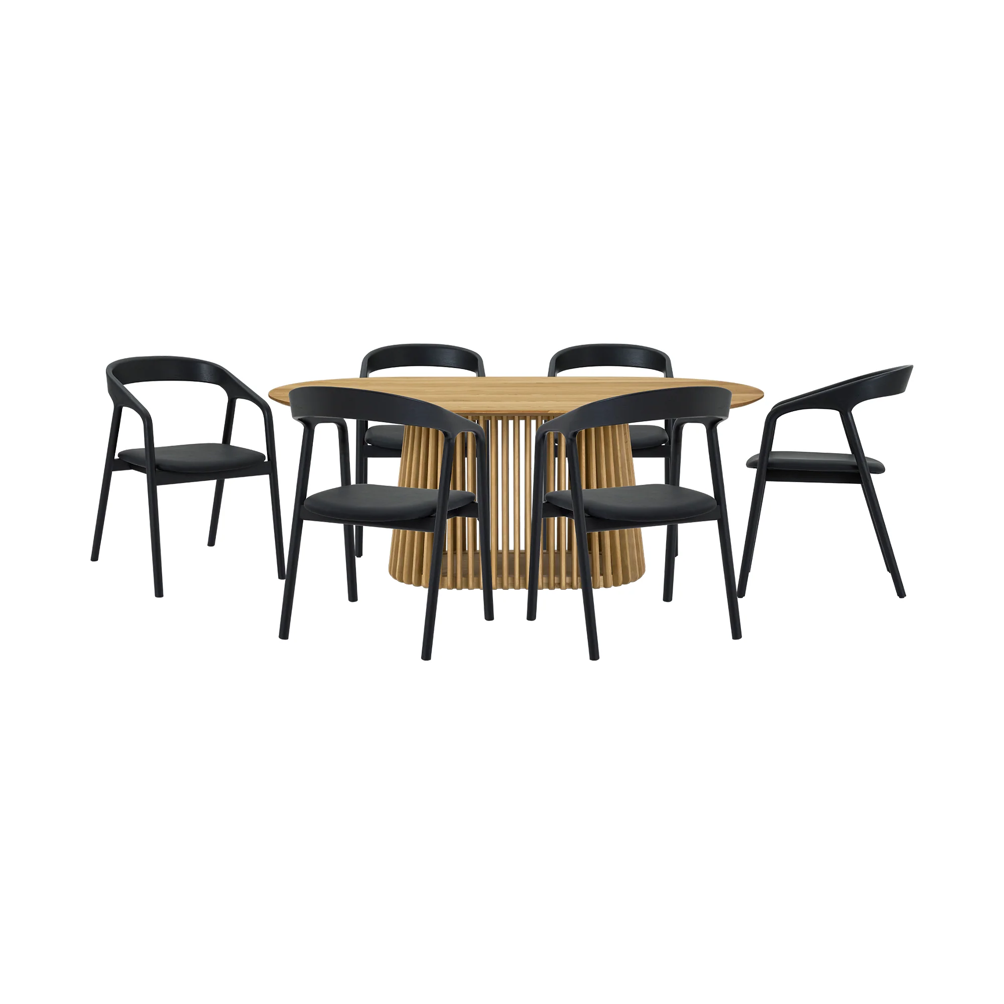 Pasadena Apache 7 Piece Oval Dining Set in Natural and Black Oak Finish with Faux Leather By Armen Living - Image 2