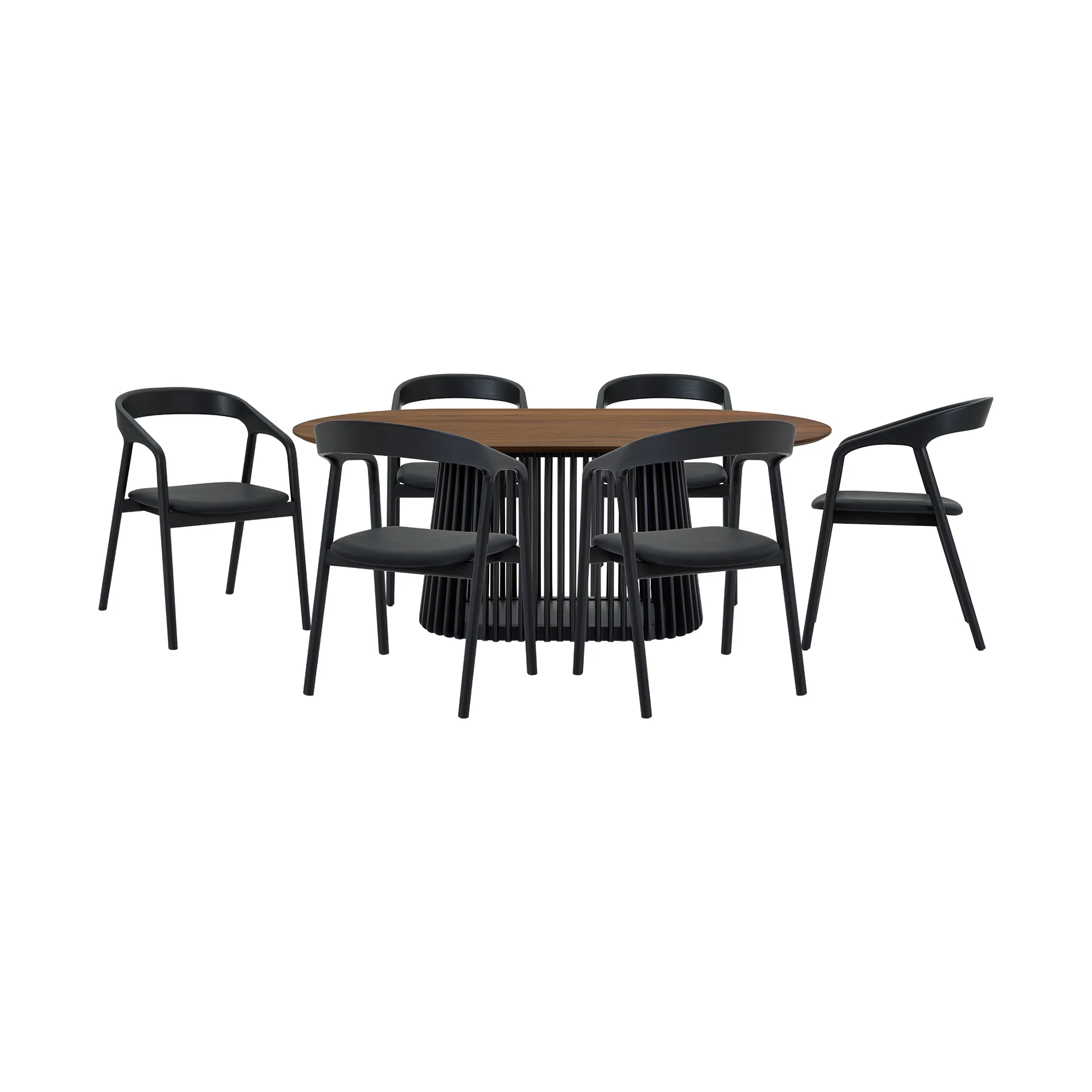 Pasadena Apache 7 Piece Oval Dining Set in Walnut and Black Oak Finish with Faux Leather  By Armen Living - Image 2