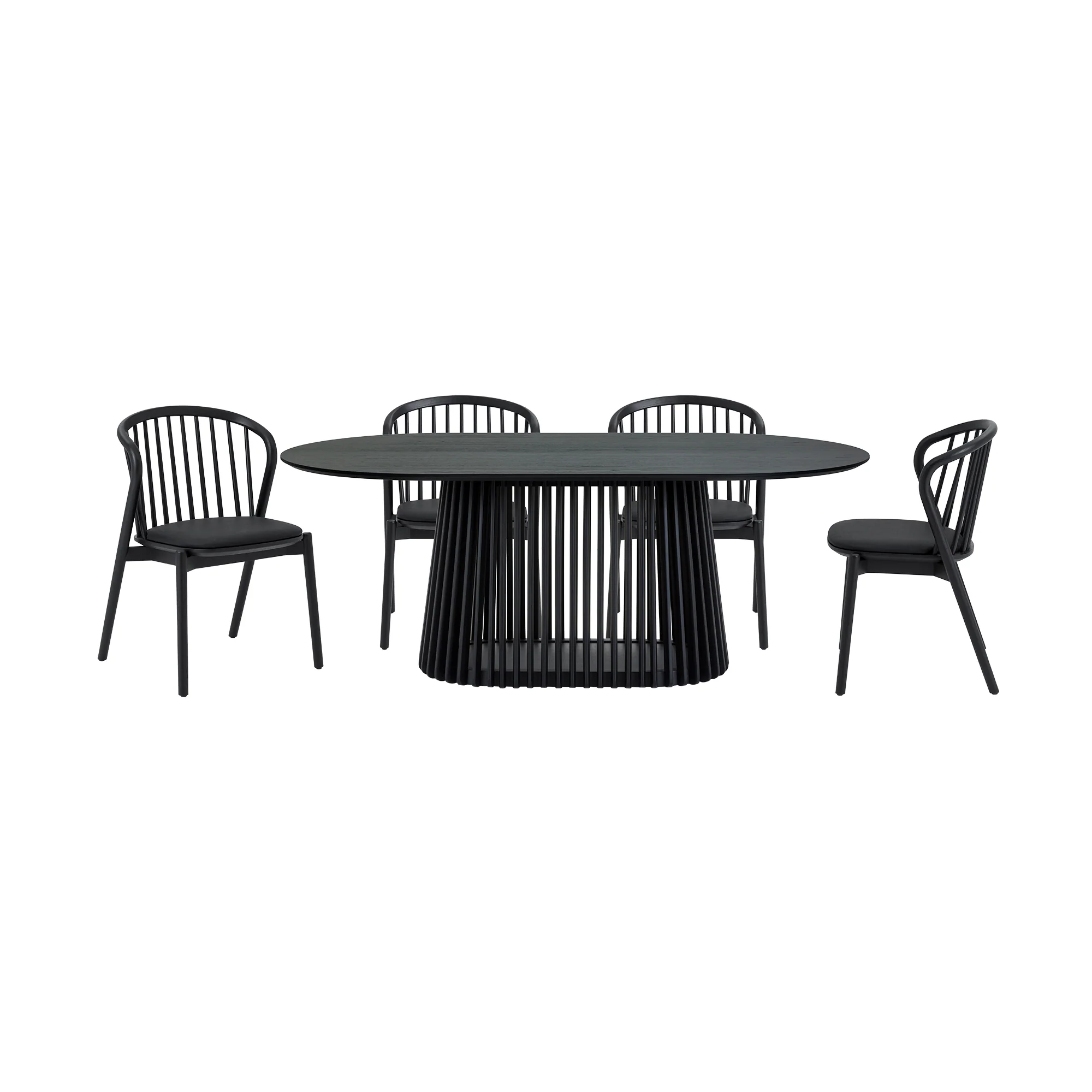 Pasadena Echo 5 Piece Oval Dining Set in Black Oak Finish with Black Faux Leather By Armen Living - Image 2