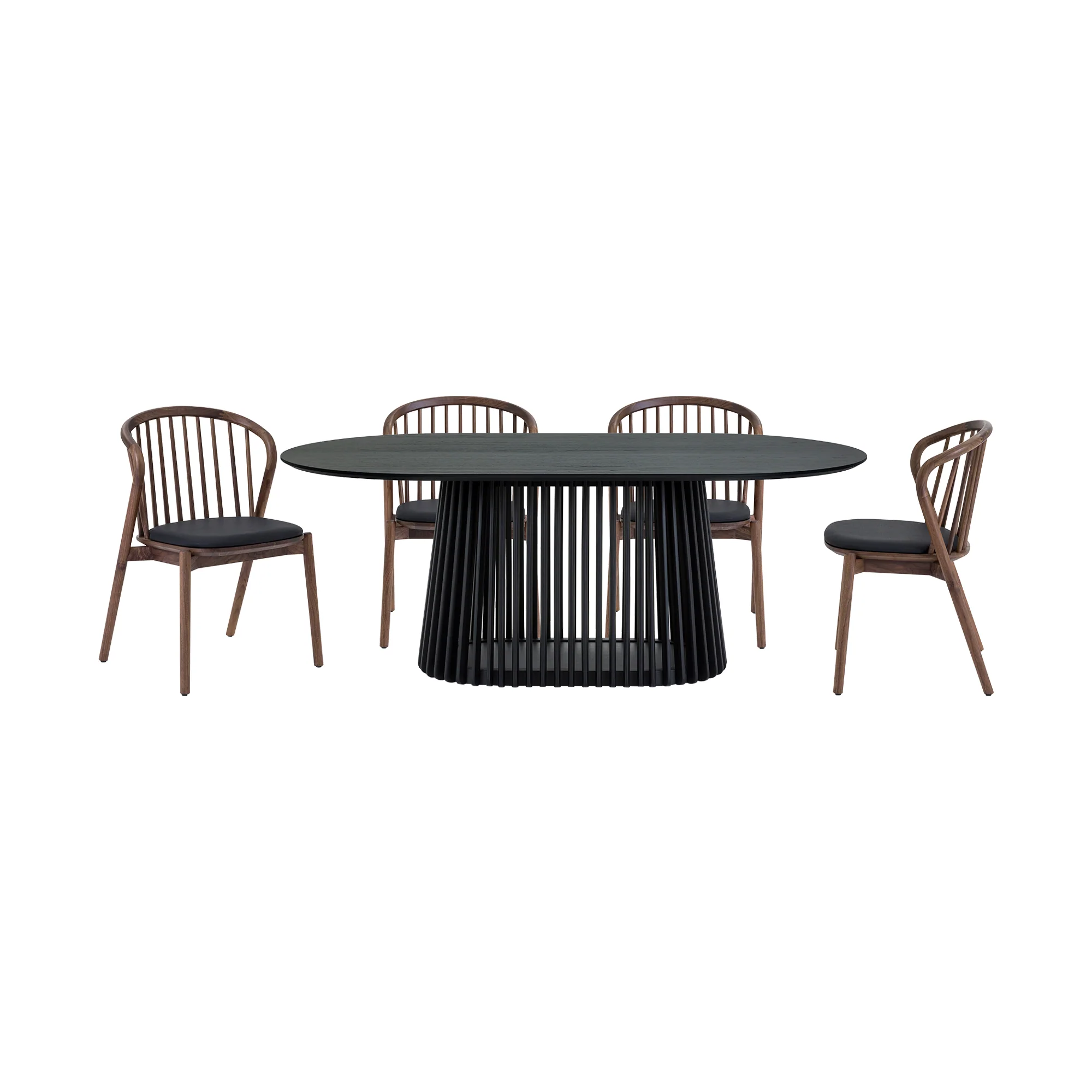 Pasadena Echo 5 Piece Oval Dining Set in Black Oak Finish with Walnut Finish Chairs By Armen Living - Image 2