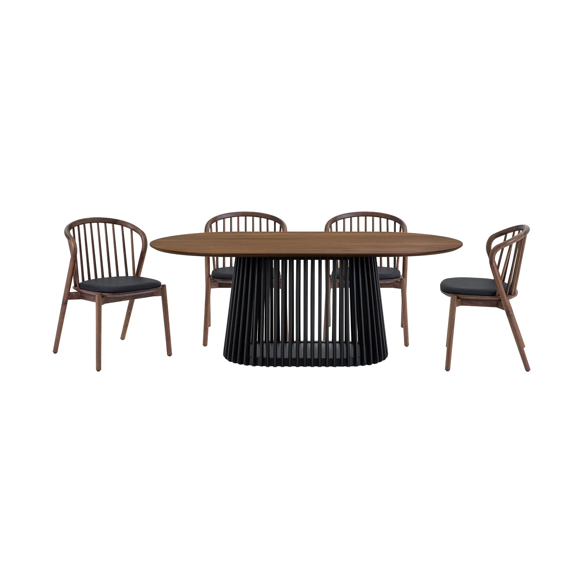 Pasadena Echo 5 Piece Oval Dining Set with Walnut and Black Finish Table and Walnut Finish Chairs By Armen Living - Image 2