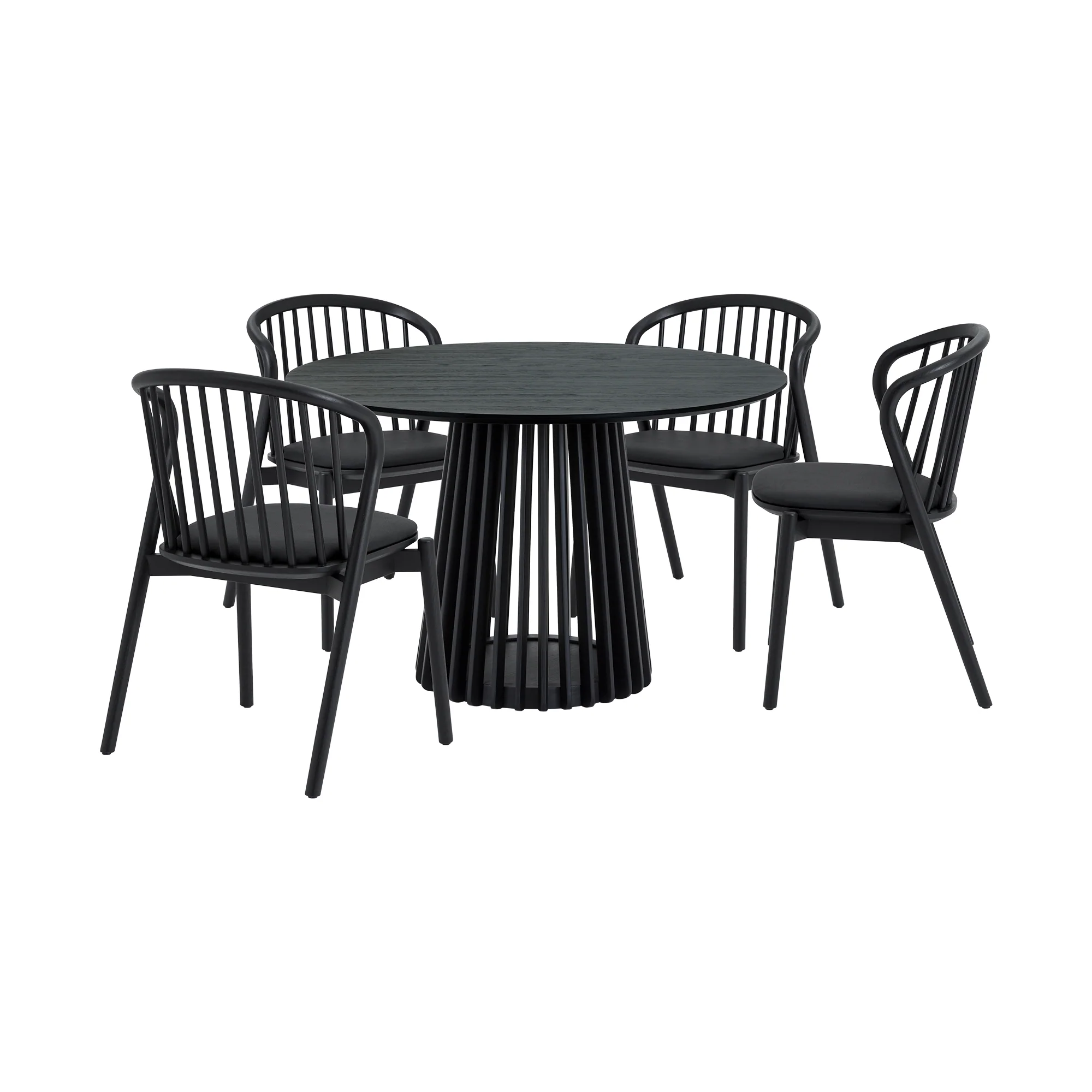 Pasadena Echo 5 Piece Round Dining Set in Black Oak Finish with Black Faux Leather By Armen Living - Image 2