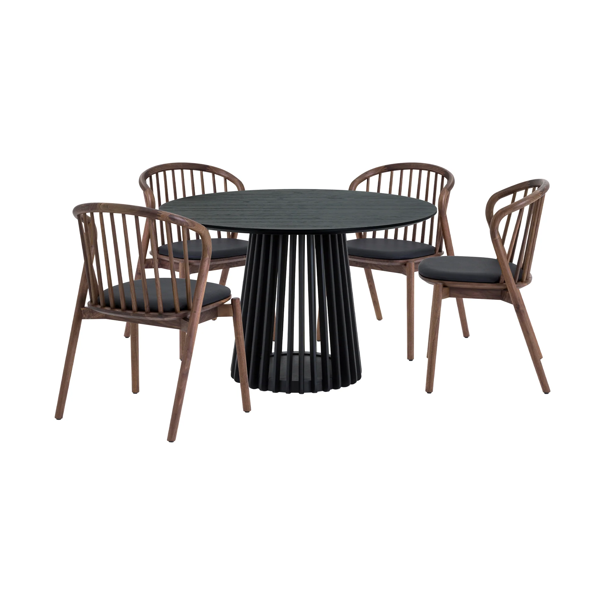 Pasadena Echo 5 Piece Round Dining Set with Black Oak Finish Table and Walnut Finish Chairs By Armen Living - Image 2