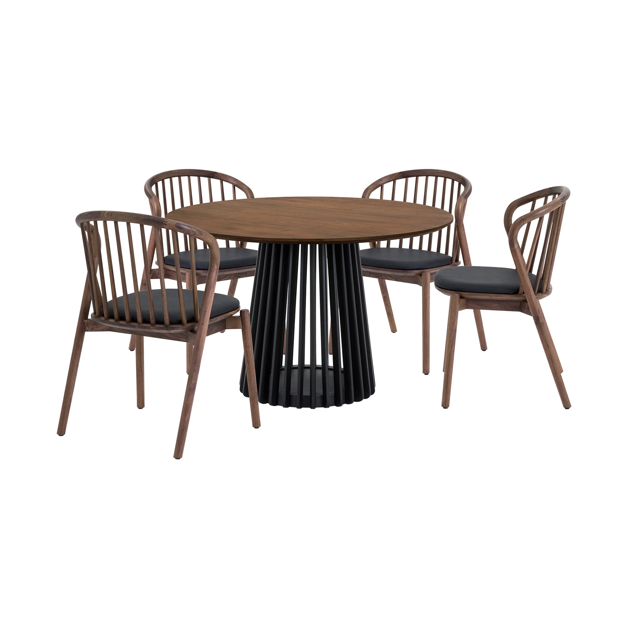 Pasadena Echo 5 Piece Round Dining Set with Walnut and Black Finish Table and Walnut Finish Chairs By Armen Living - Image 2