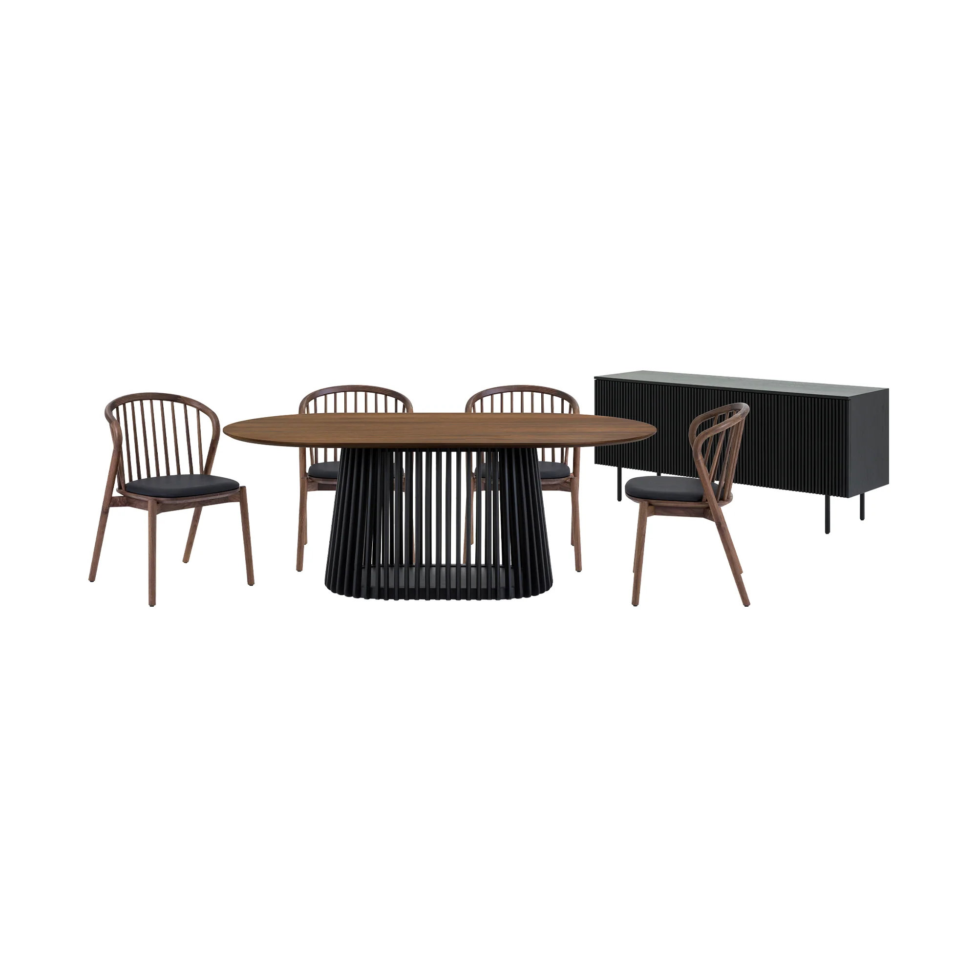 Pasadena Echo 6 Piece Oval Dining Set with Buffet in Black Finish with Walnut Finish Table Top and Chairs By Armen Living - Image 2