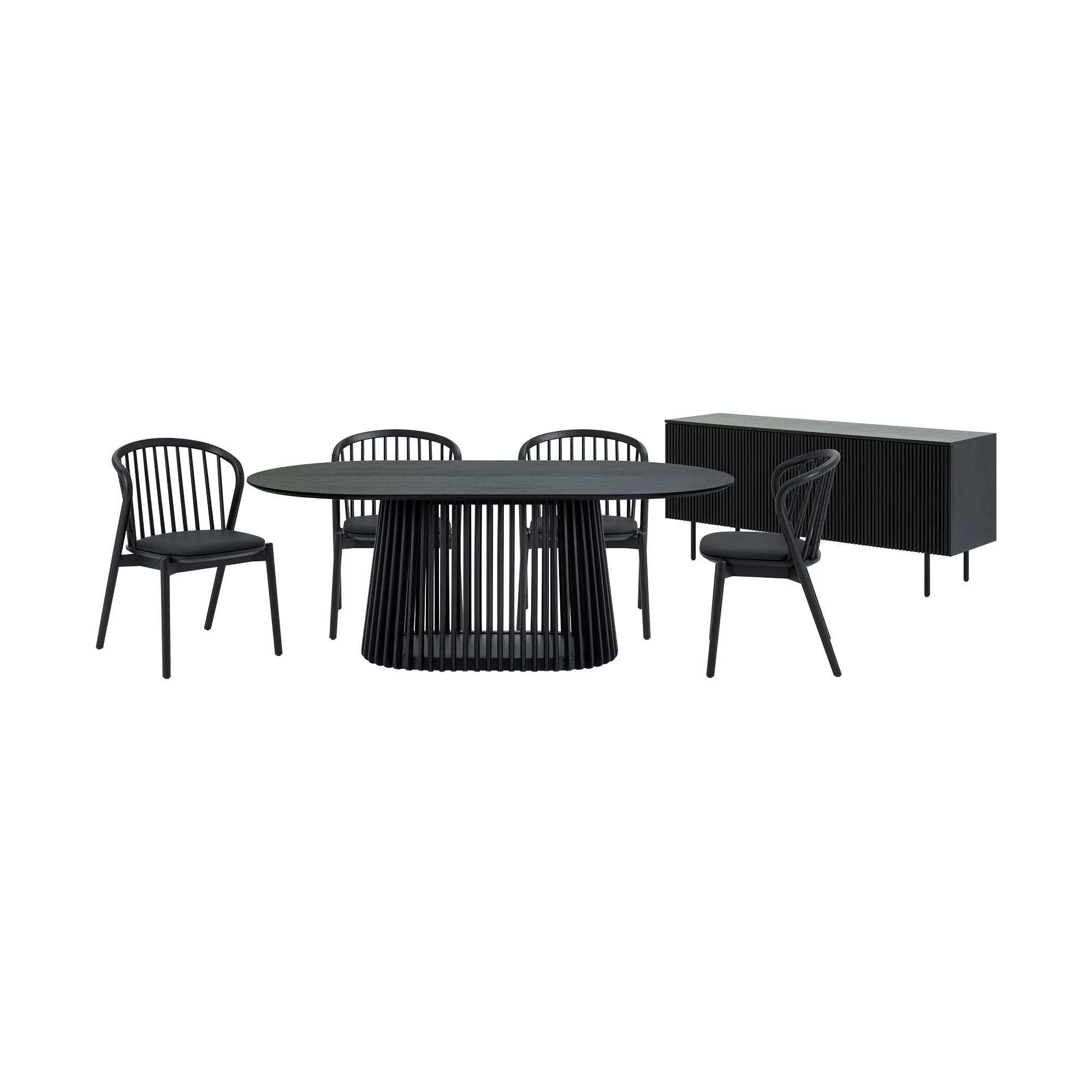 Pasadena Echo 6 Piece Oval Dining Set with Buffet in Black Oak Finish with Black Faux Leather By Armen Living - Image 2