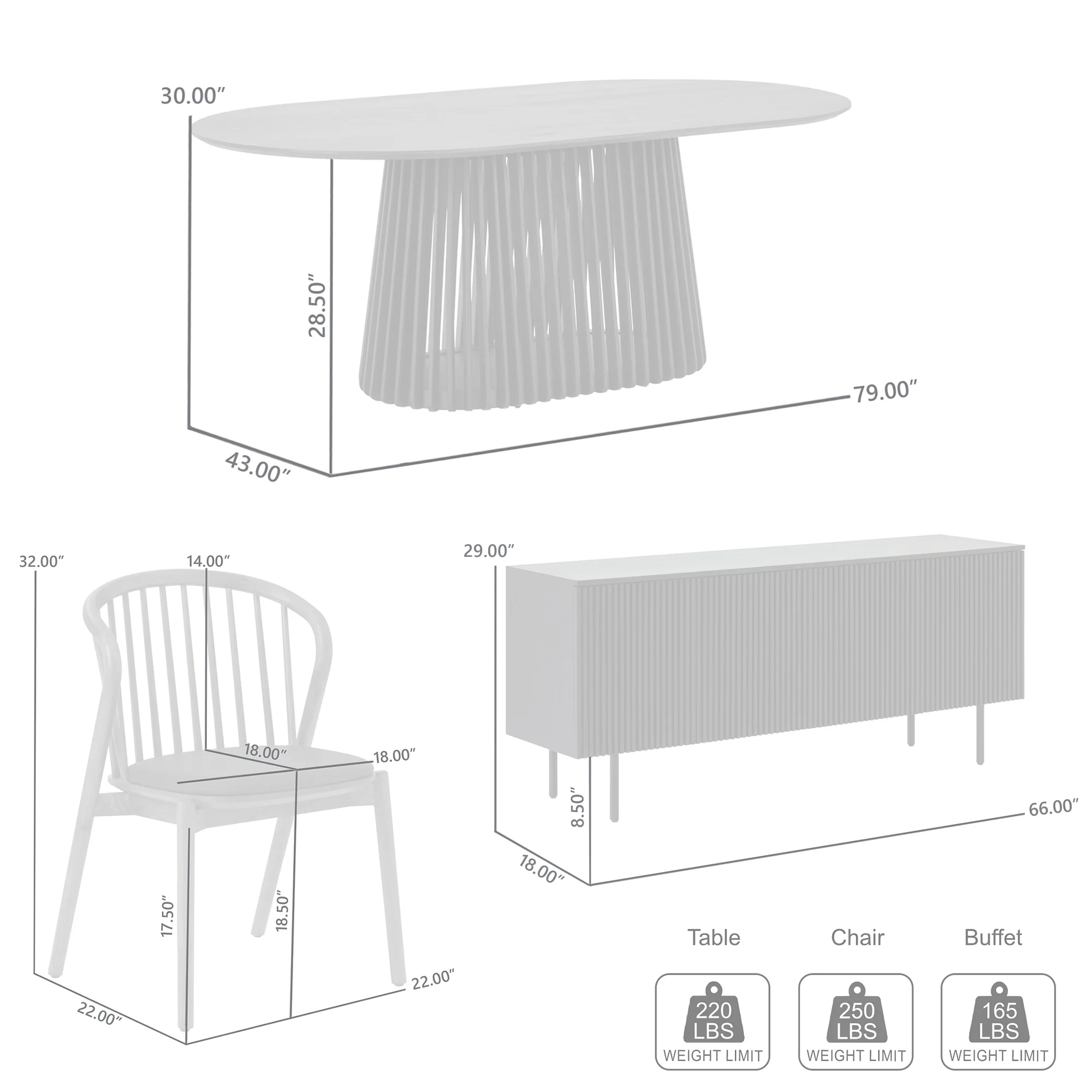 Pasadena Echo 6 Piece Oval Dining Set with Buffet in Black Oak Finish with Walnut Finish Chairs By Armen Living - Image 10