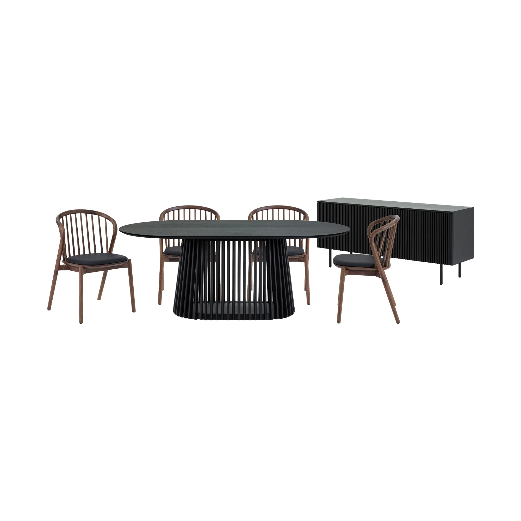 Pasadena Echo 6 Piece Oval Dining Set with Buffet in Black Oak Finish with Walnut Finish Chairs By Armen Living - Image 2