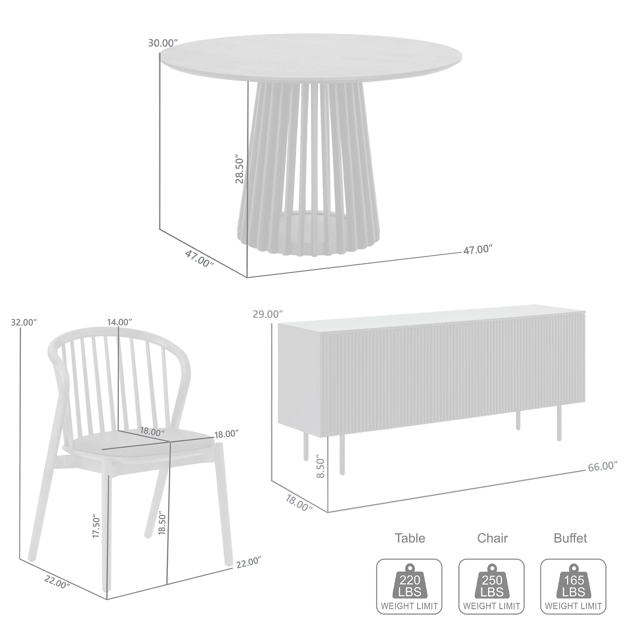 Pasadena Echo 6 Piece Round Dining Set with Buffet in Black Finish with Walnut Finish Table Top and Chairs By Armen Living - Image 10