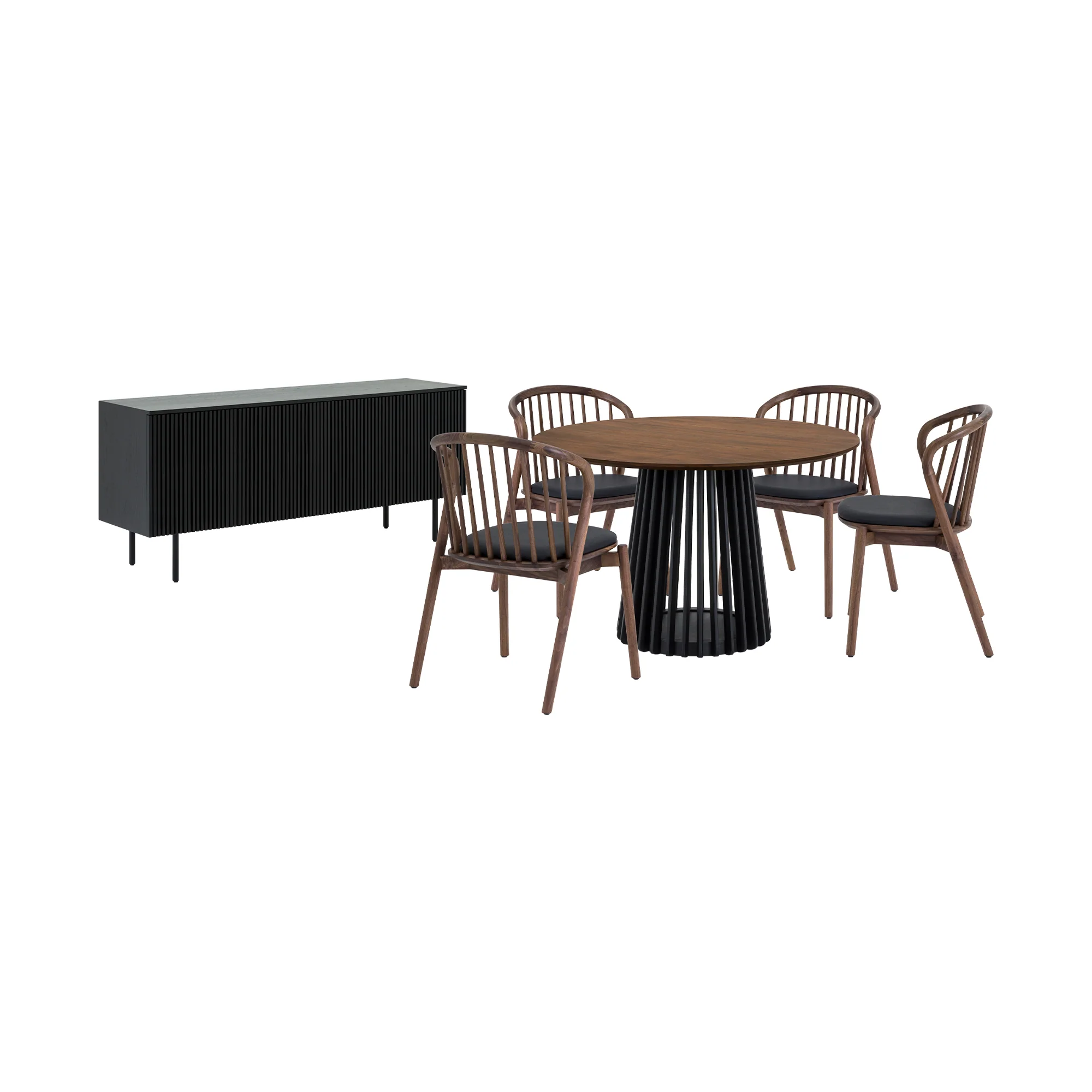 Pasadena Echo 6 Piece Round Dining Set with Buffet in Black Finish with Walnut Finish Table Top and Chairs By Armen Living - Image 2
