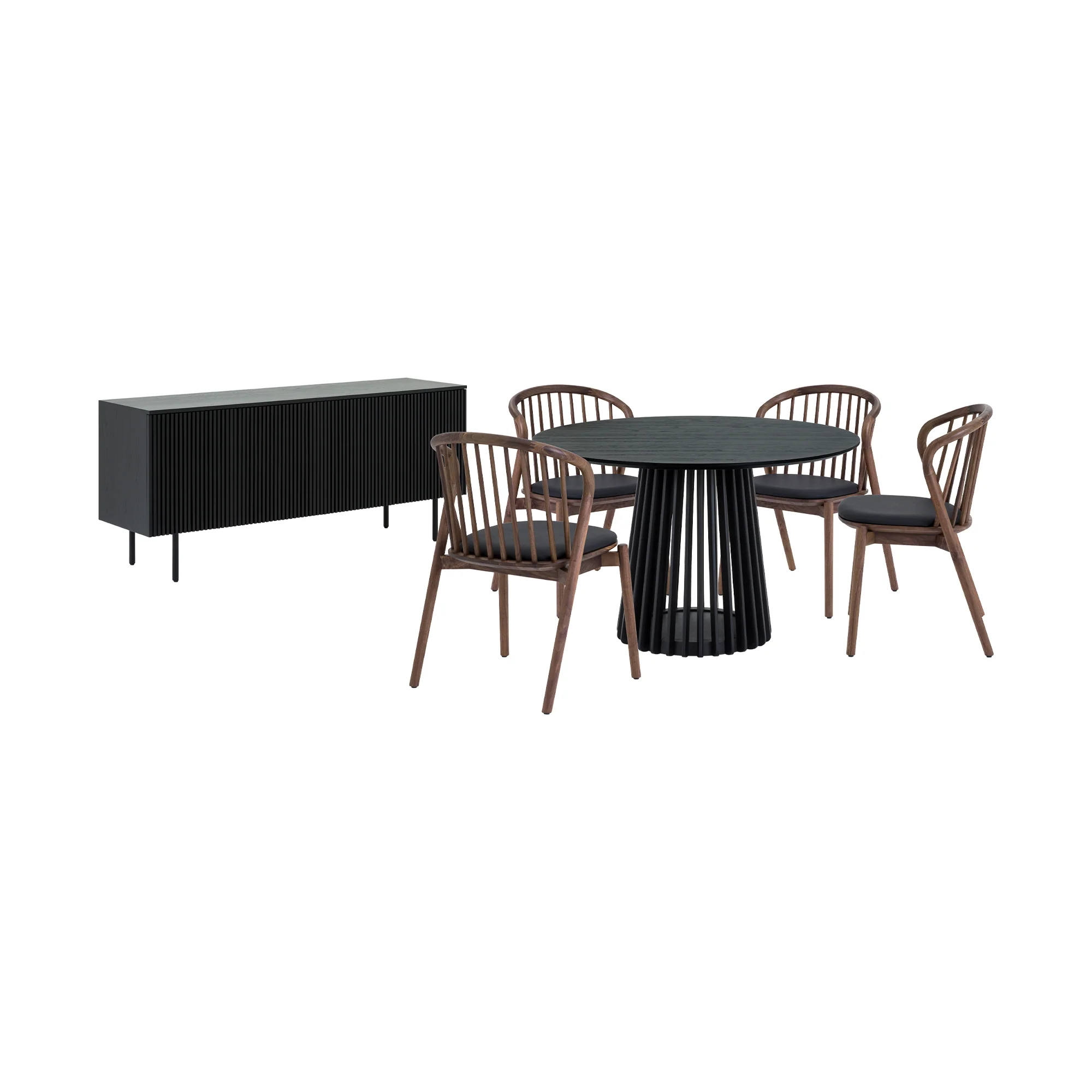 Pasadena Echo 6 Piece Round Dining Set with Buffet in Black Oak Finish and Walnut Finish Chairs By Armen Living - Image 2