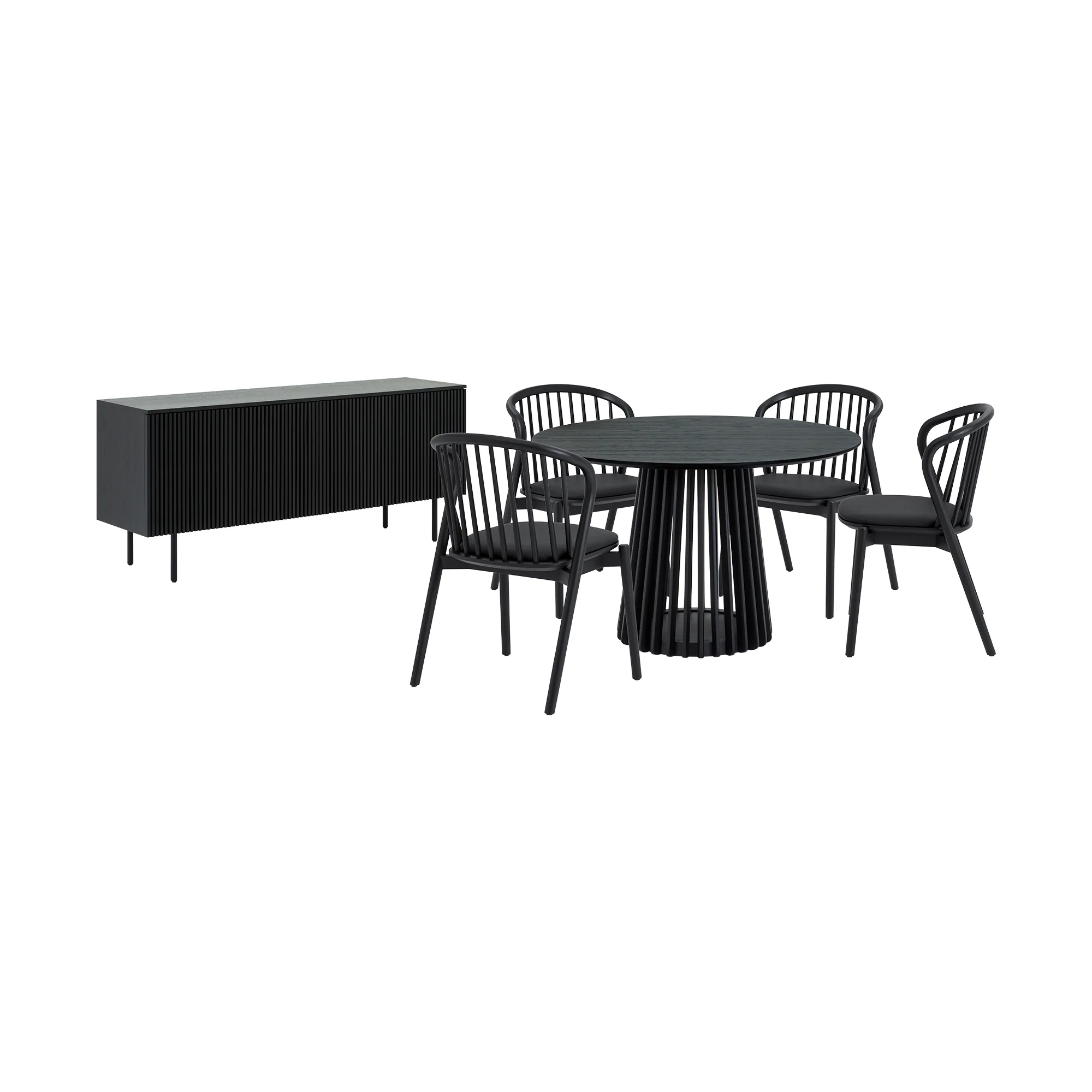 Pasadena Echo 6 Piece Round Dining Set with Buffet in Black Oak Finish with Faux Leather By Armen Living - Image 2