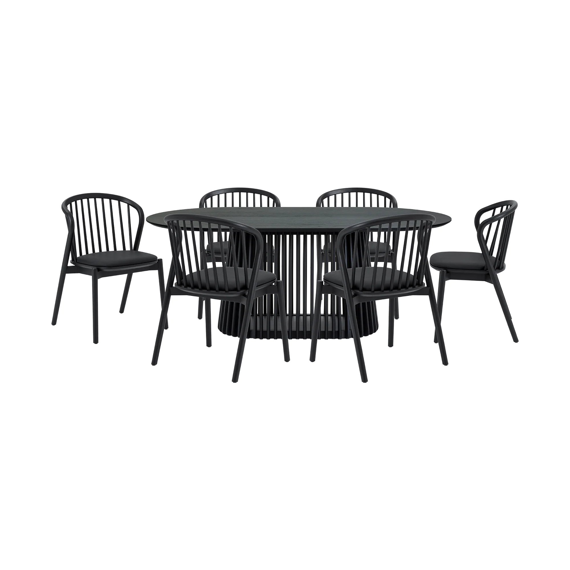 Pasadena Echo 7 Piece Oval Dining Set in Black Oak Finish with Black Faux Leather By Armen Living - Image 2
