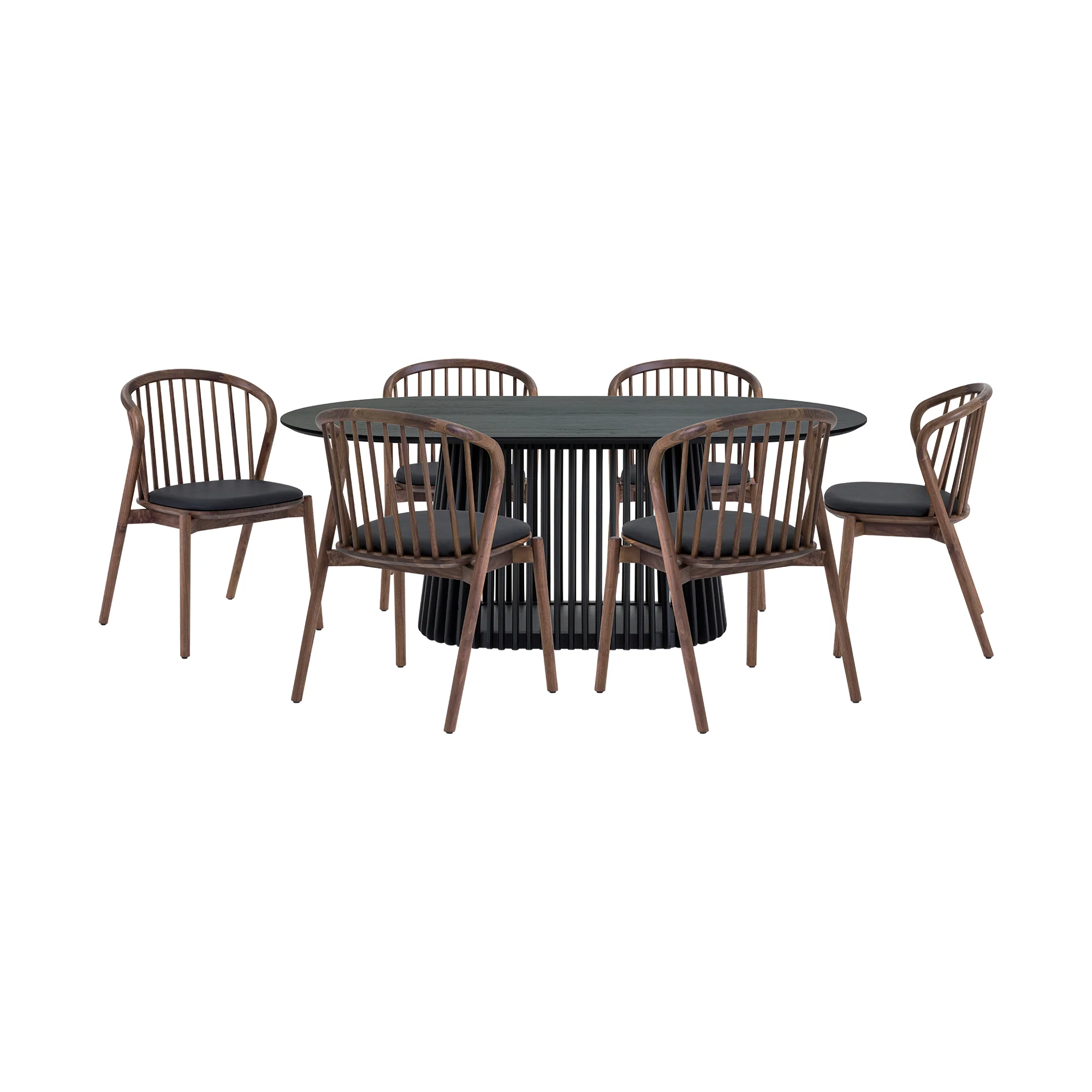 Pasadena Echo 7 Piece Oval Dining Set in Black Oak Finish with Walnut Finish Chairs By Armen Living - Image 2