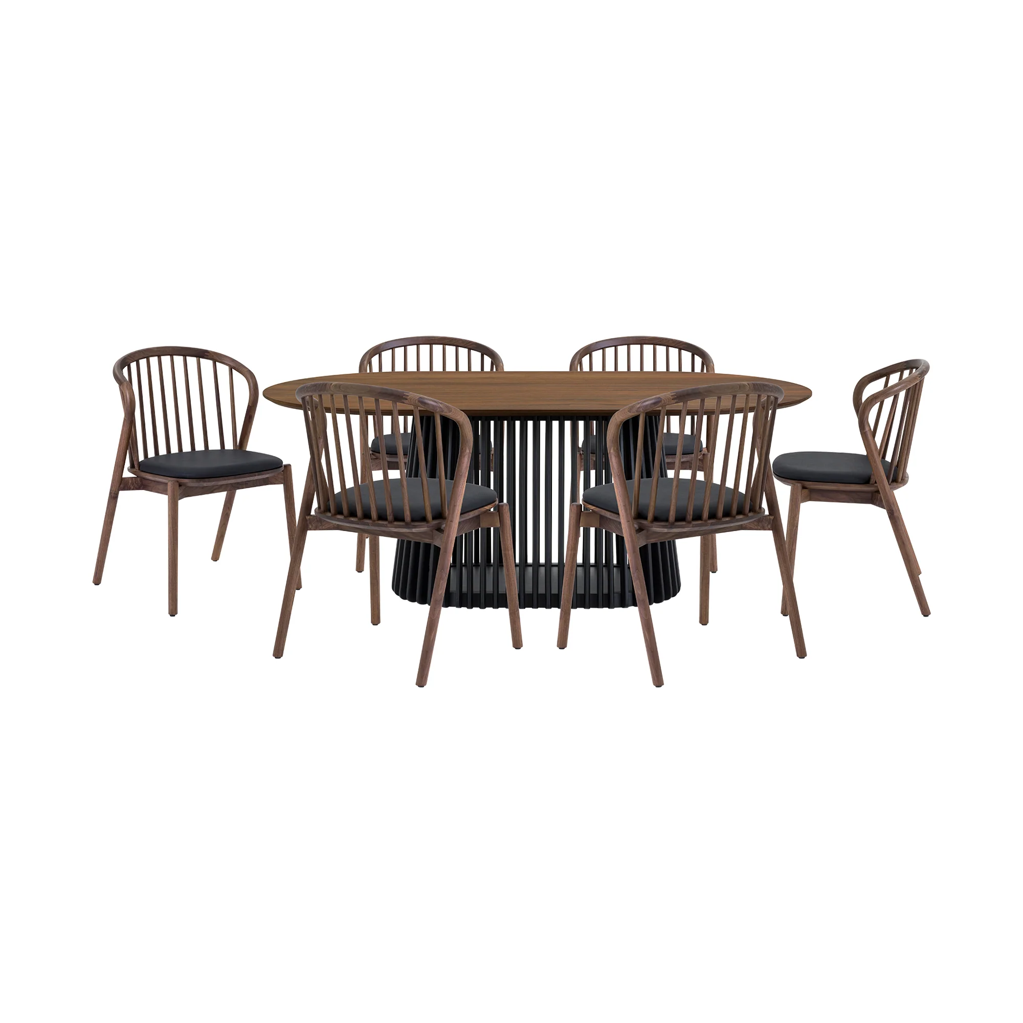 Pasadena Echo 7 Piece Oval Dining Set with Walnut and Black Finish Table and Walnut Finish Chairs By Armen Living - Image 2