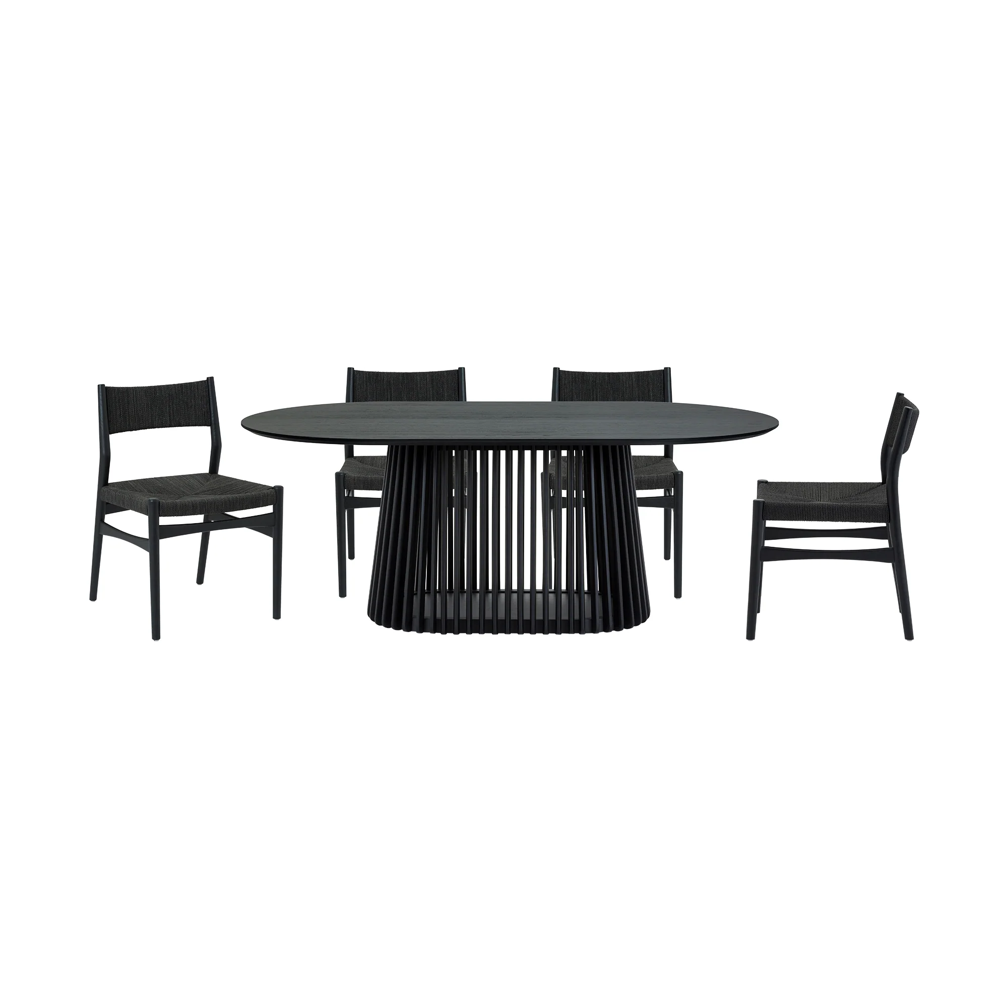 Pasadena Erie 5 Piece Oval Dining Set in Black Oak Finish with Black Paper Cord Chairs By Armen Living - Image 2
