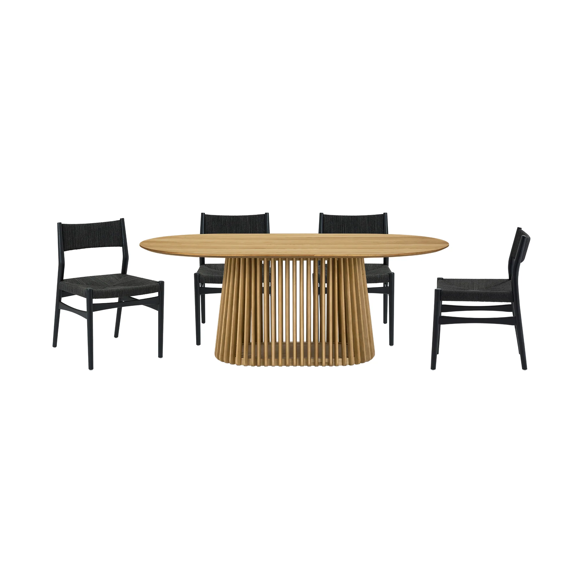 Pasadena Erie 5 Piece Oval Dining Set in Natural Oak Finish with Black Paper Cord Chairs By Armen Living - Image 2