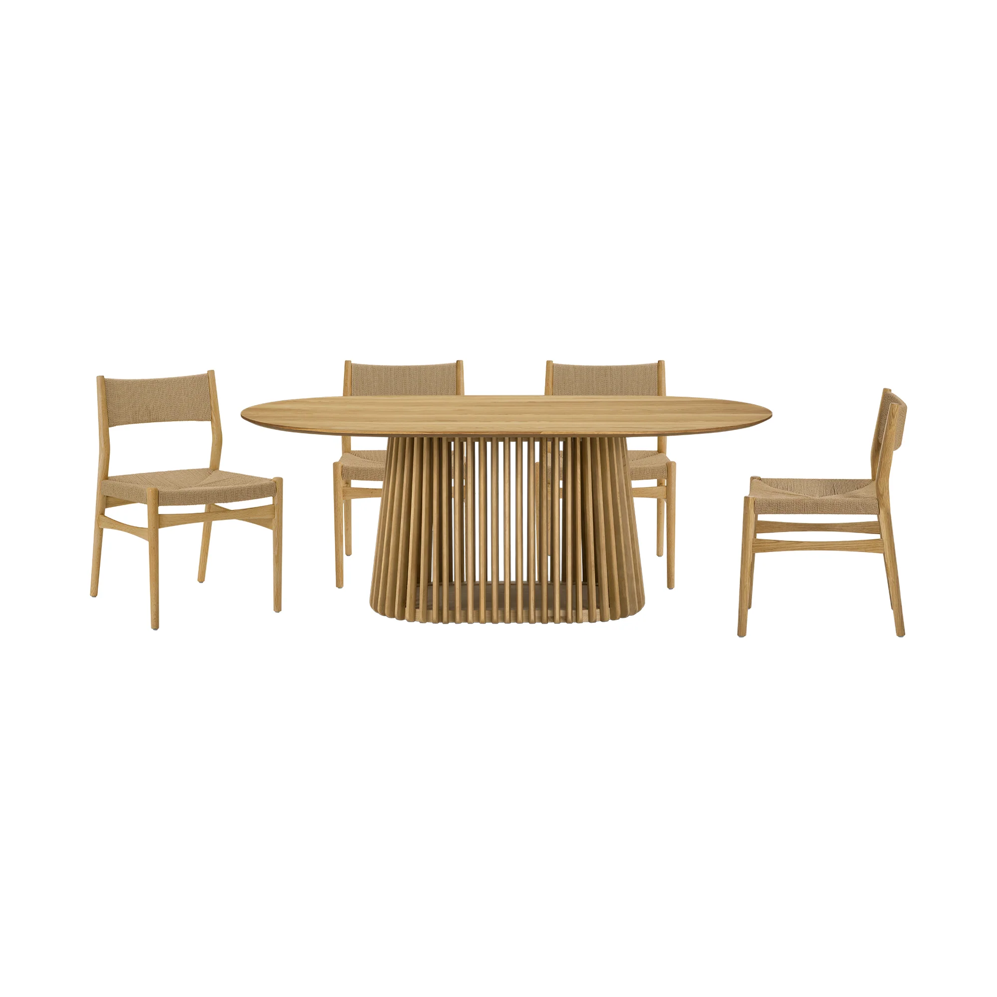Pasadena Erie 5 Piece Oval Dining Set in Natural Oak Finish with Paper Cord Chairs By Armen Living - Image 2