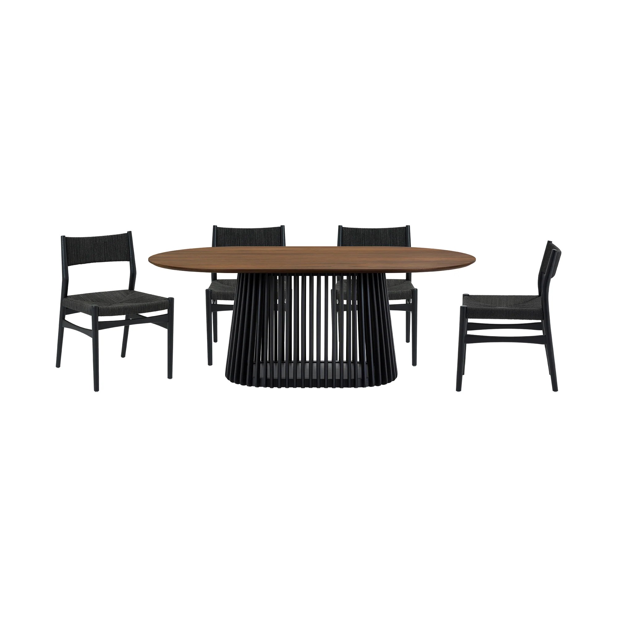 Pasadena Erie 5 Piece Oval Dining Set in Walnut and Black Finish with Paper Cord Chairs By Armen Living - Image 2