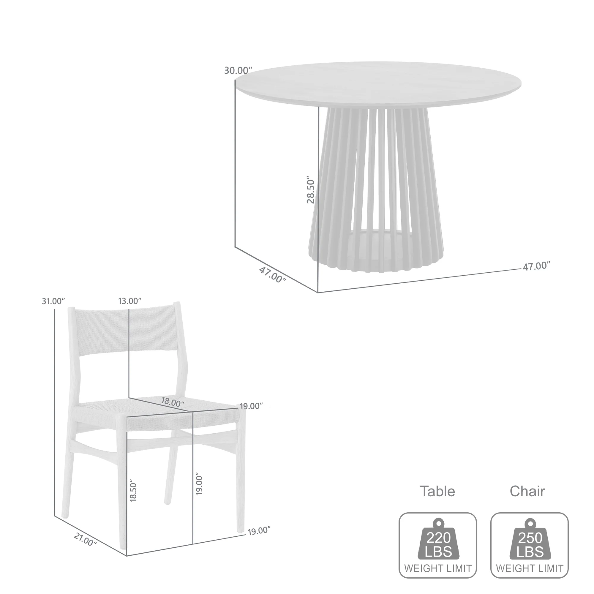Pasadena Erie 5 Piece Round Dining Set in Black Oak Finish with Paper Cord Chairs By Armen Living - Image 10