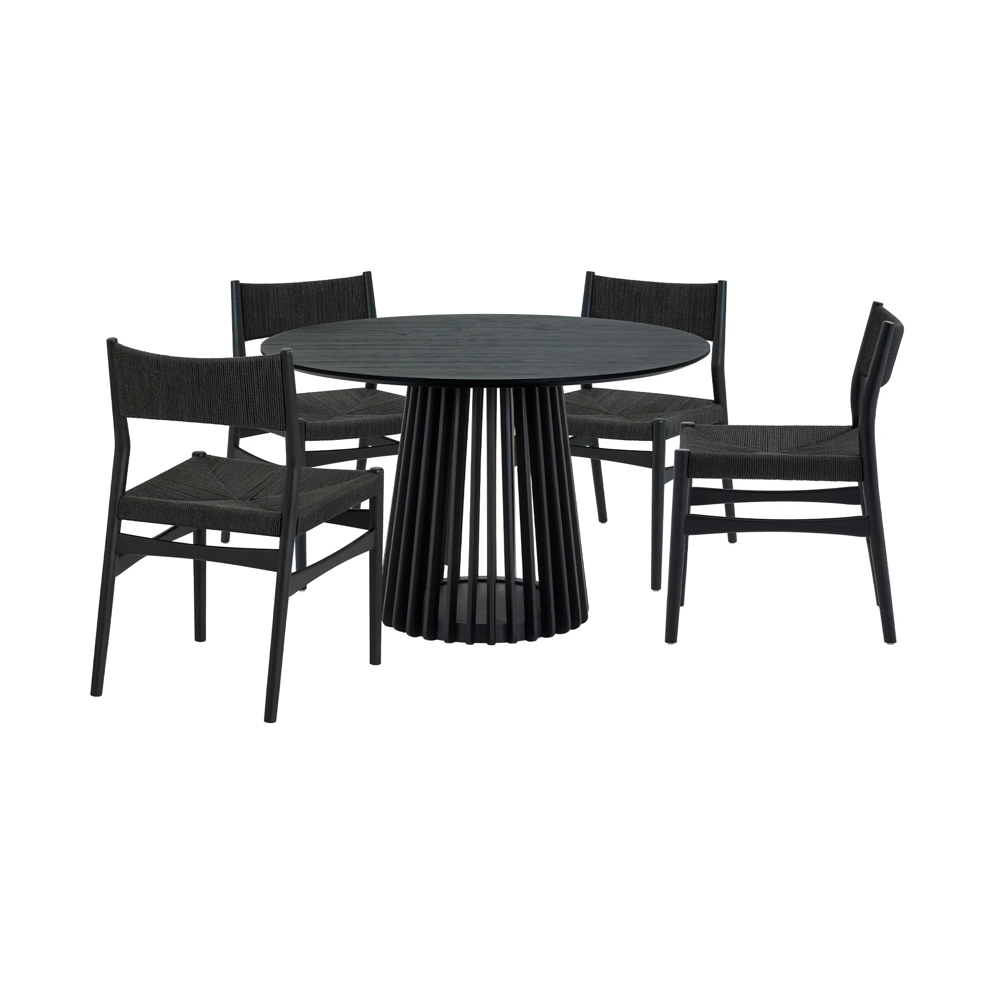 Pasadena Erie 5 Piece Round Dining Set in Black Oak Finish with Paper Cord Chairs By Armen Living - Image 2