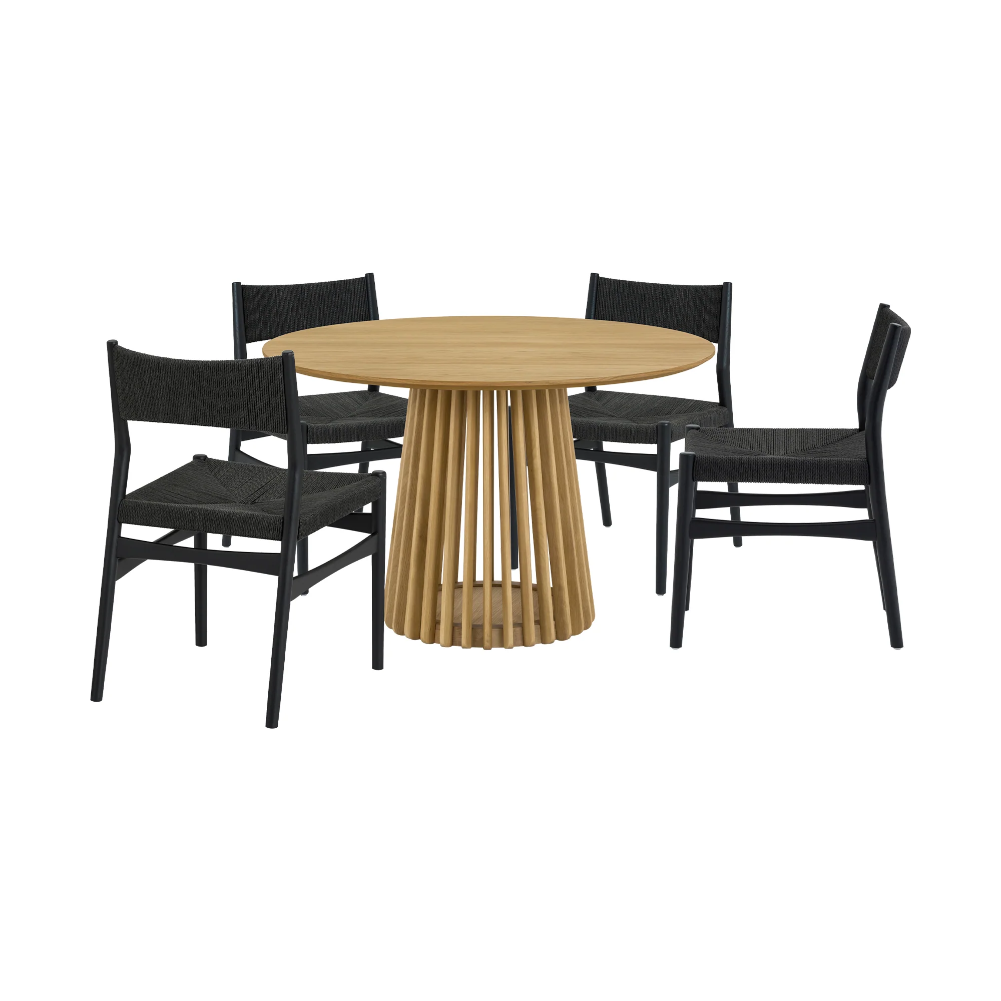 Pasadena Erie 5 Piece Round Dining Set in Natural Oak Finish with Black Paper Cord Chairs By Armen Living - Image 2