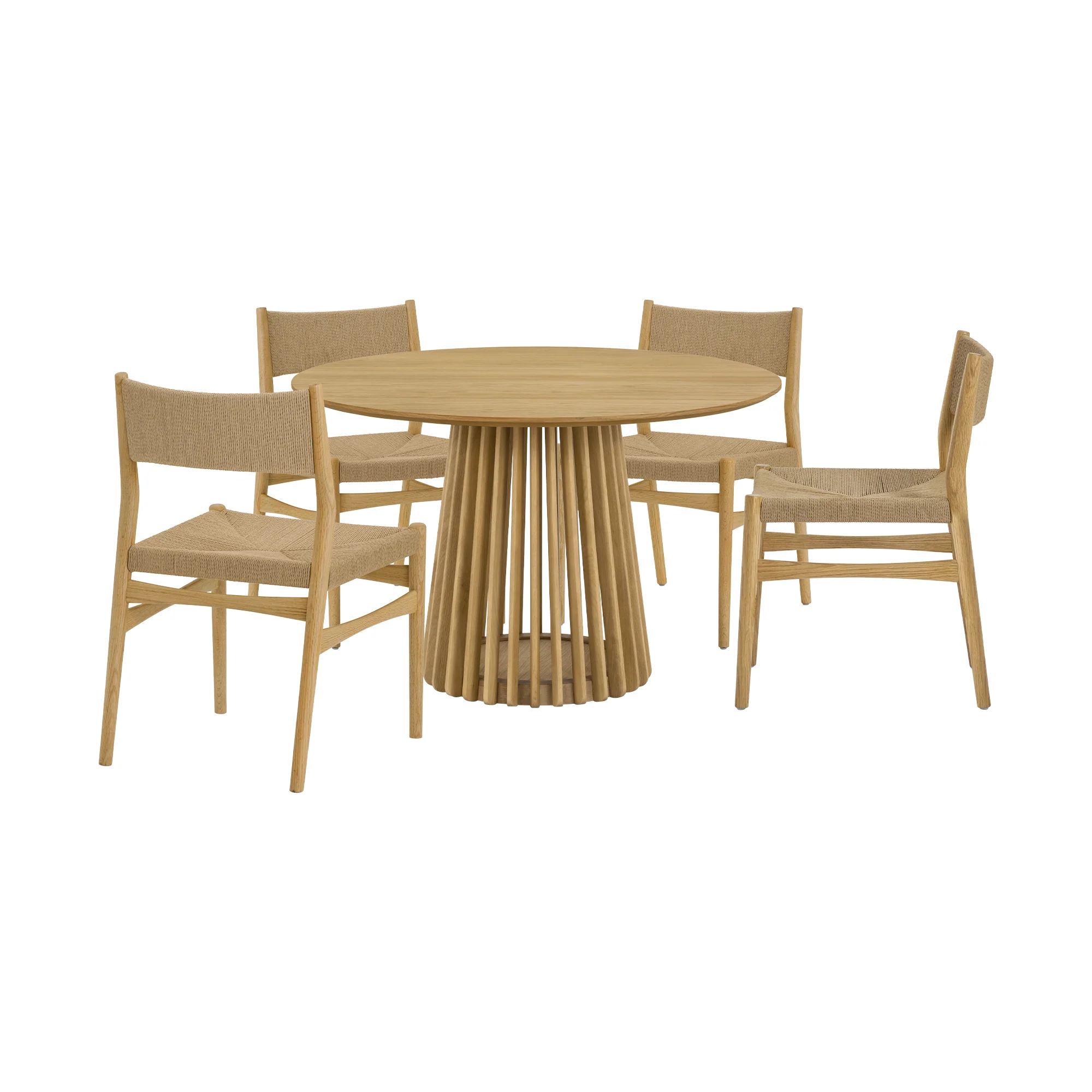 Pasadena Erie 5 Piece Round Dining Set in Natural Oak Finish with Paper Cord Chairs By Armen Living - Image 2