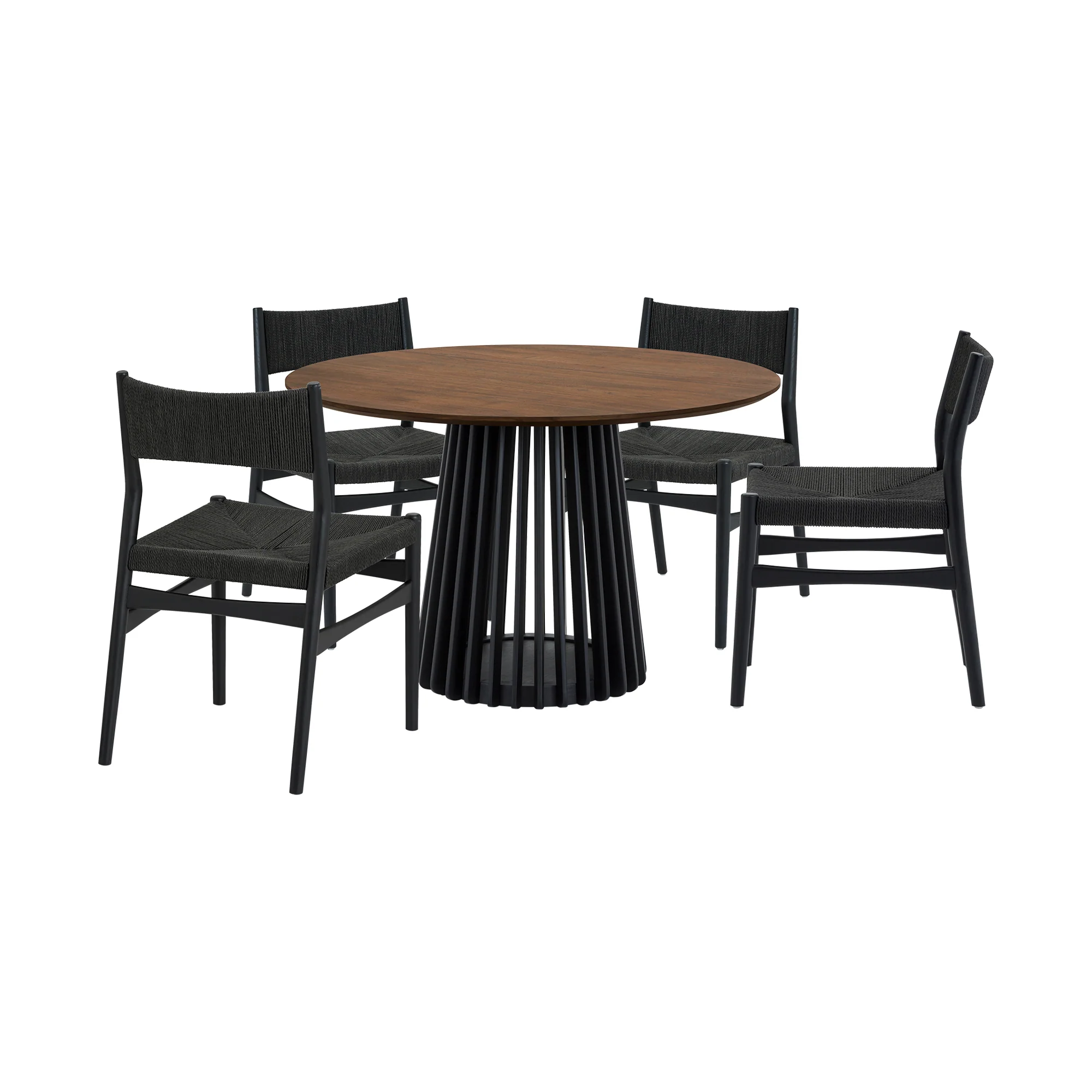 Pasadena Erie 5 Piece Round Dining Set in Walnut and Black Finish with Paper Cord Chairs By Armen Living - Image 2