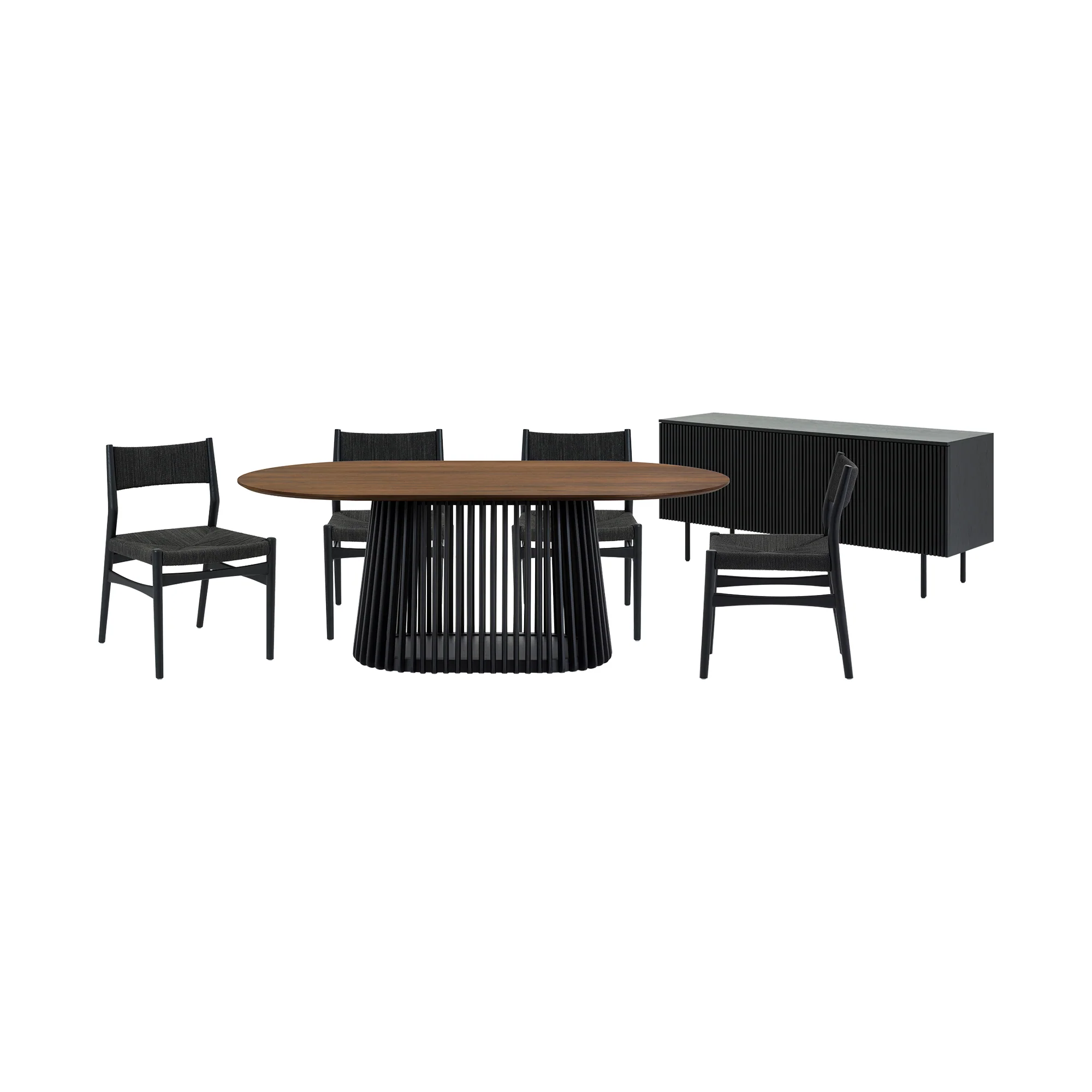 Pasadena Erie 6 Piece Oval Dining Set with Buffet and Paper Cord Chairs in Black Finish with Walnut Finish Table Top By Armen Living - Image 2