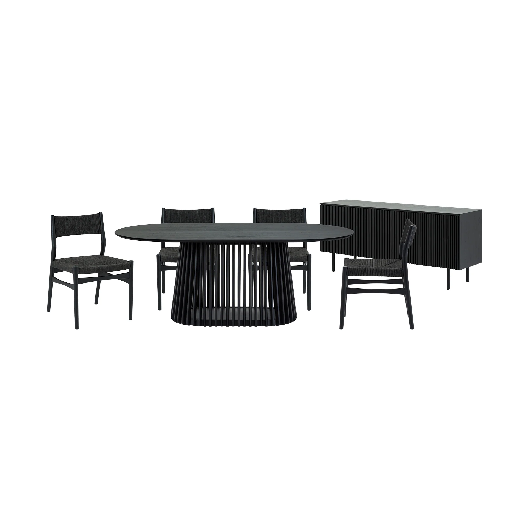 Pasadena Erie 6 Piece Oval Dining Set with Buffet in Black Oak Finish with Black Paper Cord Chairs By Armen Living - Image 2