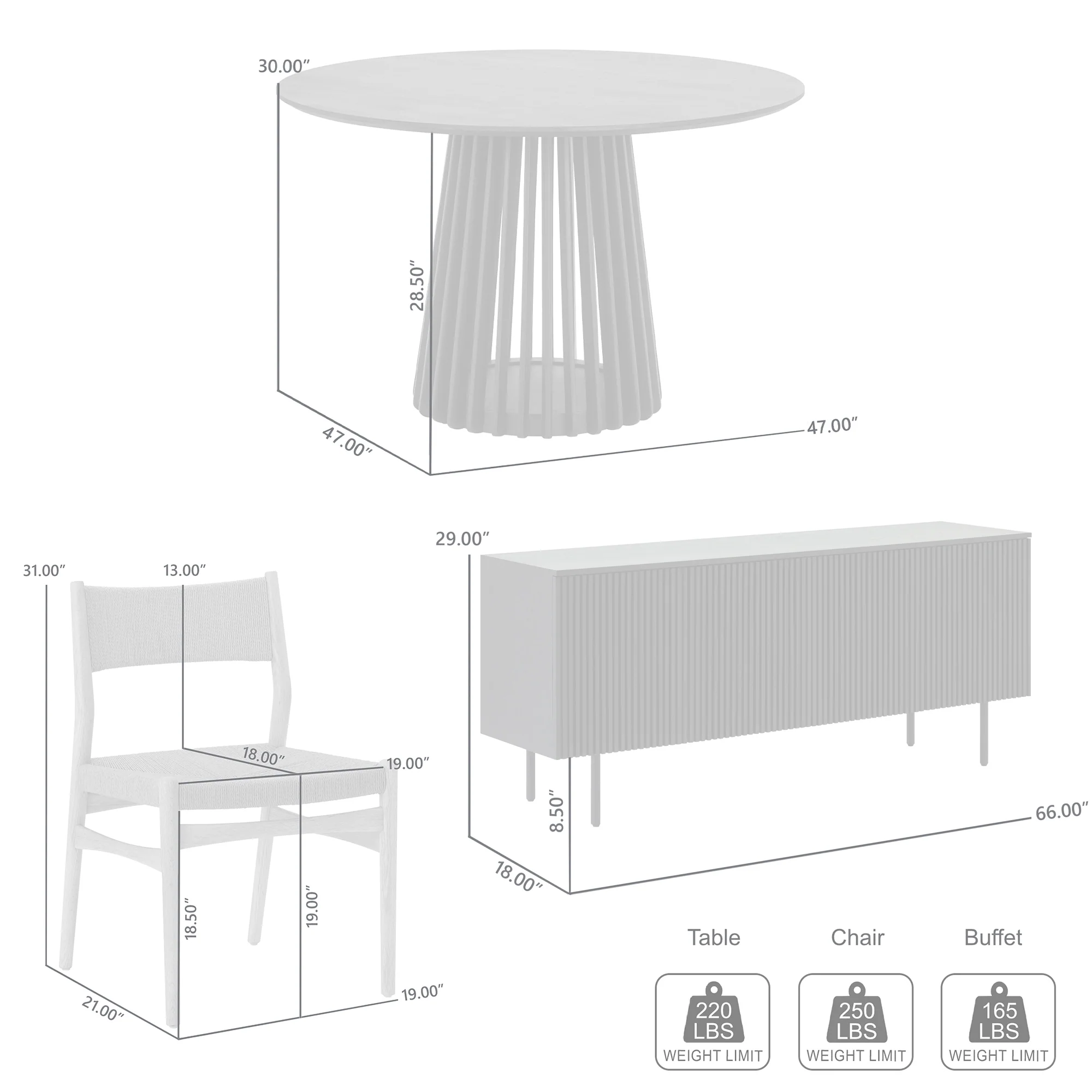 Pasadena Erie 6 Piece Round Dining Set with Buffet in Black Oak Finish with Paper Cord Chairs By Armen Living - Image 10